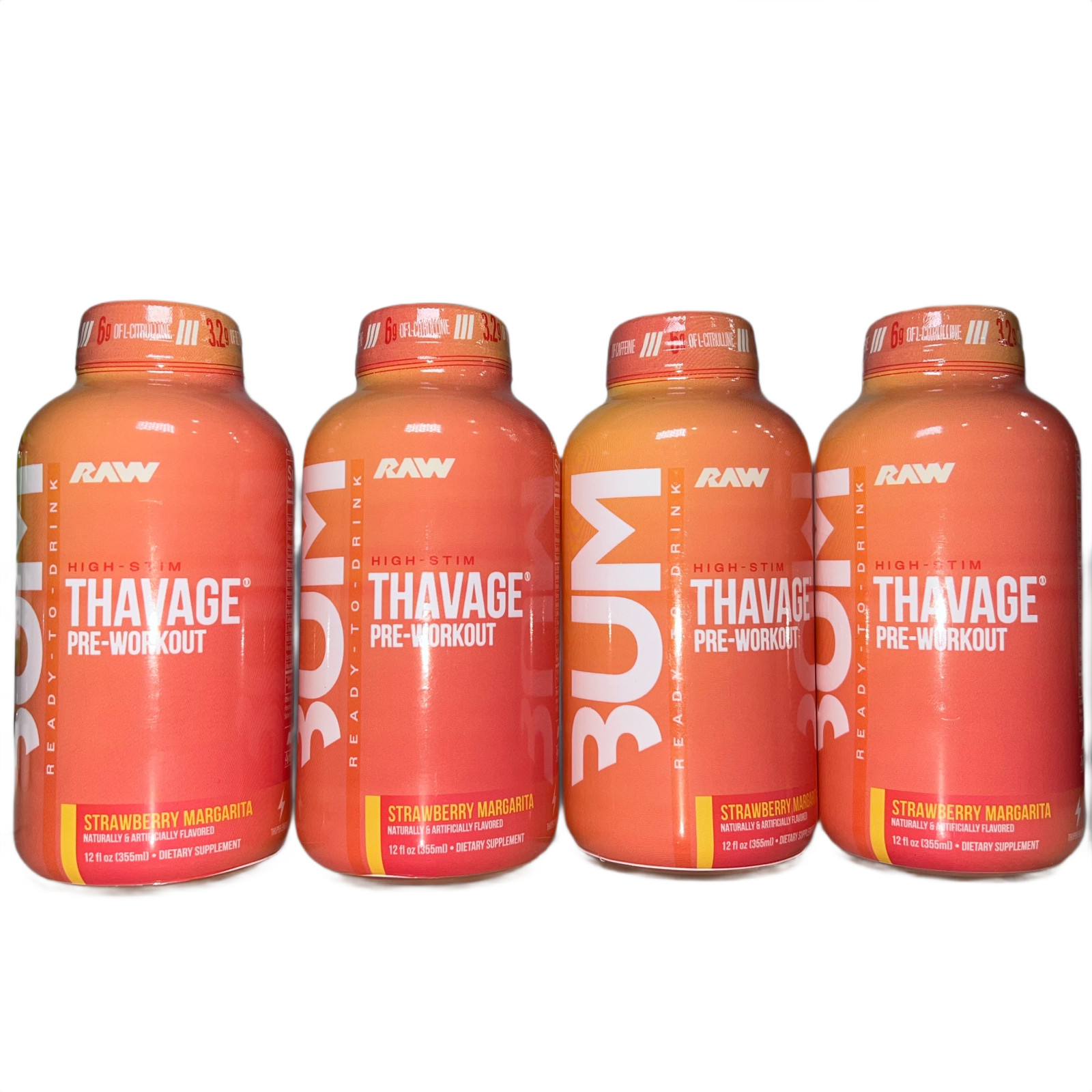 4x RAW Thavage High-Stim Pre-Workout RTD Strawberry Margarita New