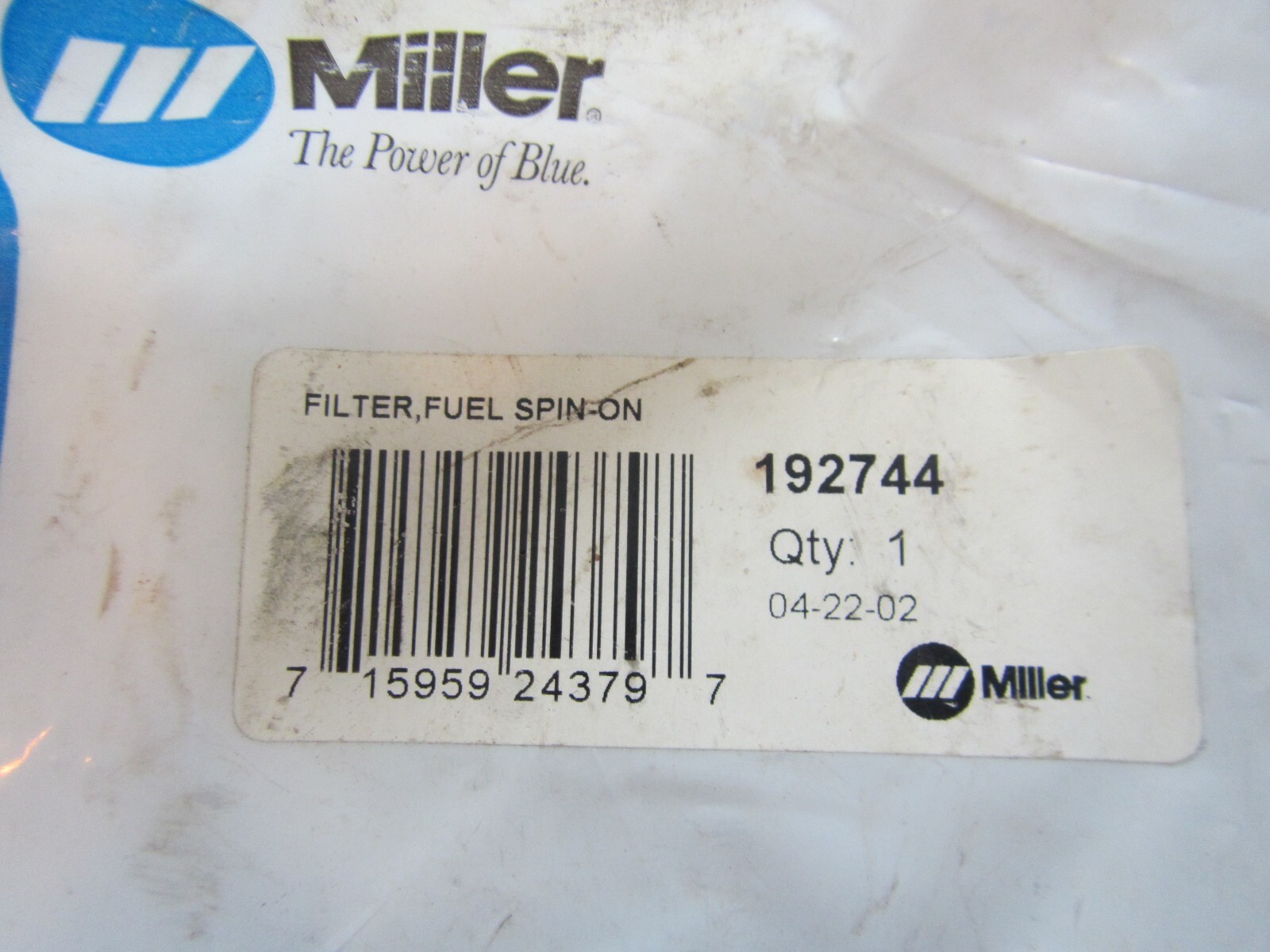 Miller 192744 Filter Fuel Spin-On
