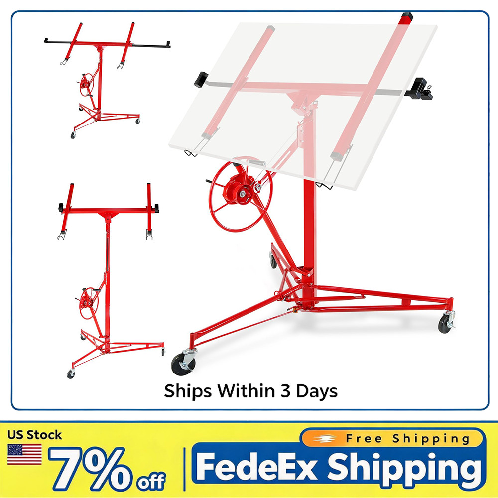Drywall Lift Jack 150 LBS,11FT Adjustable Steel Sheetrock Hoist w/ Tilt & Wheels