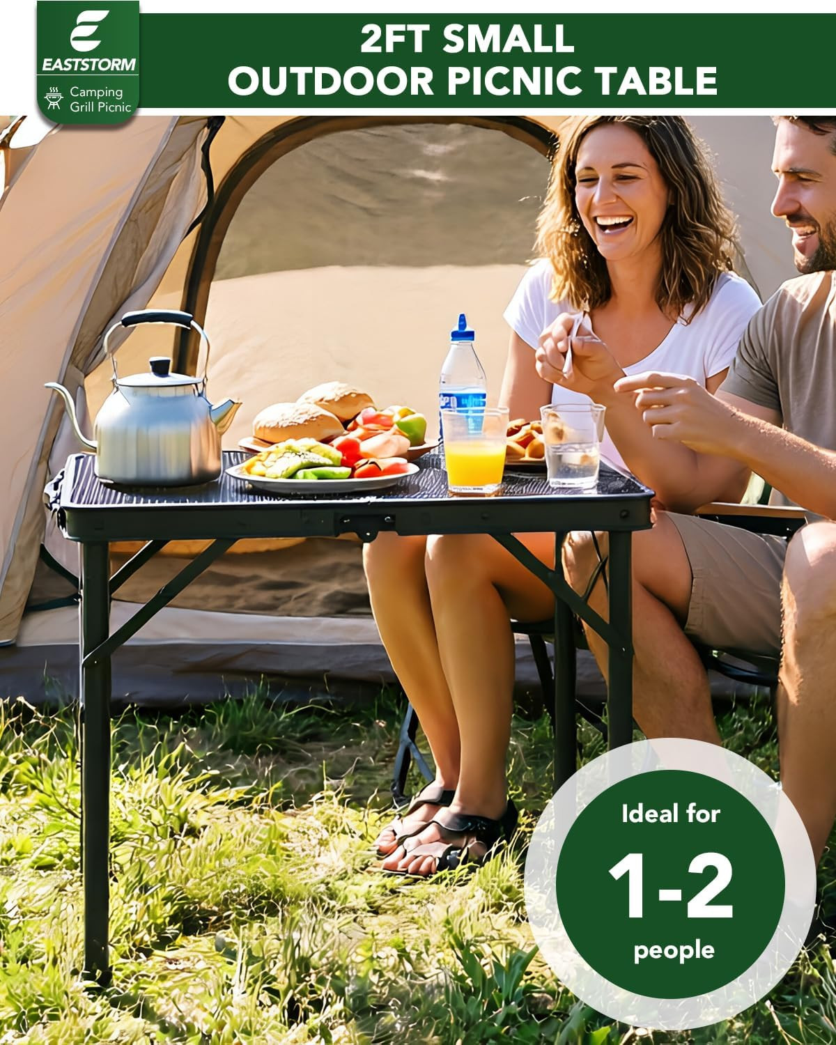 2 Ft Folding Camping Table, Adjustable Height 10.6-22 In, Small Grill Table | Bl