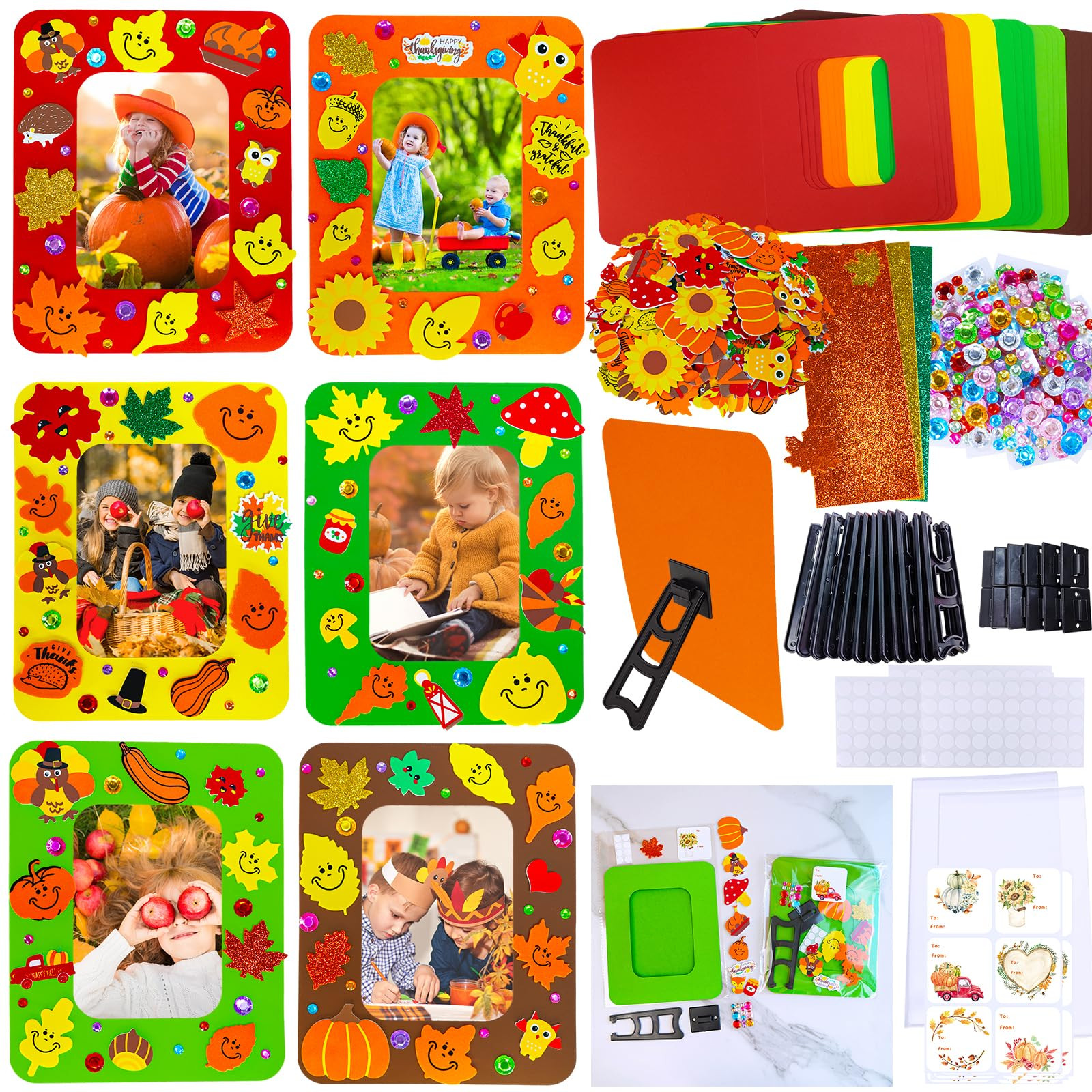 24 Sets Thanksgiving Craft Kits Fall Crafts DIY Autumn Harvest Picture Frame ...
