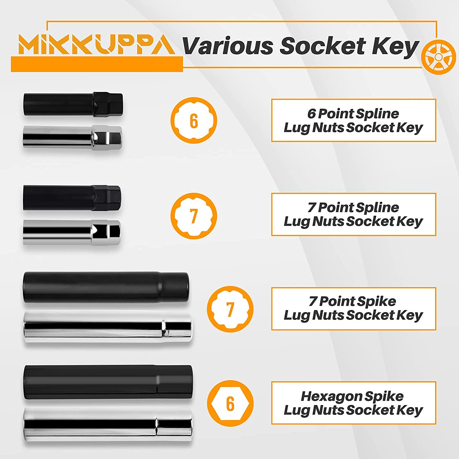 Spike Lug Nuts Socket Key - Solid Socket with 19Mm Hex, Universal Spiked Lug Nut