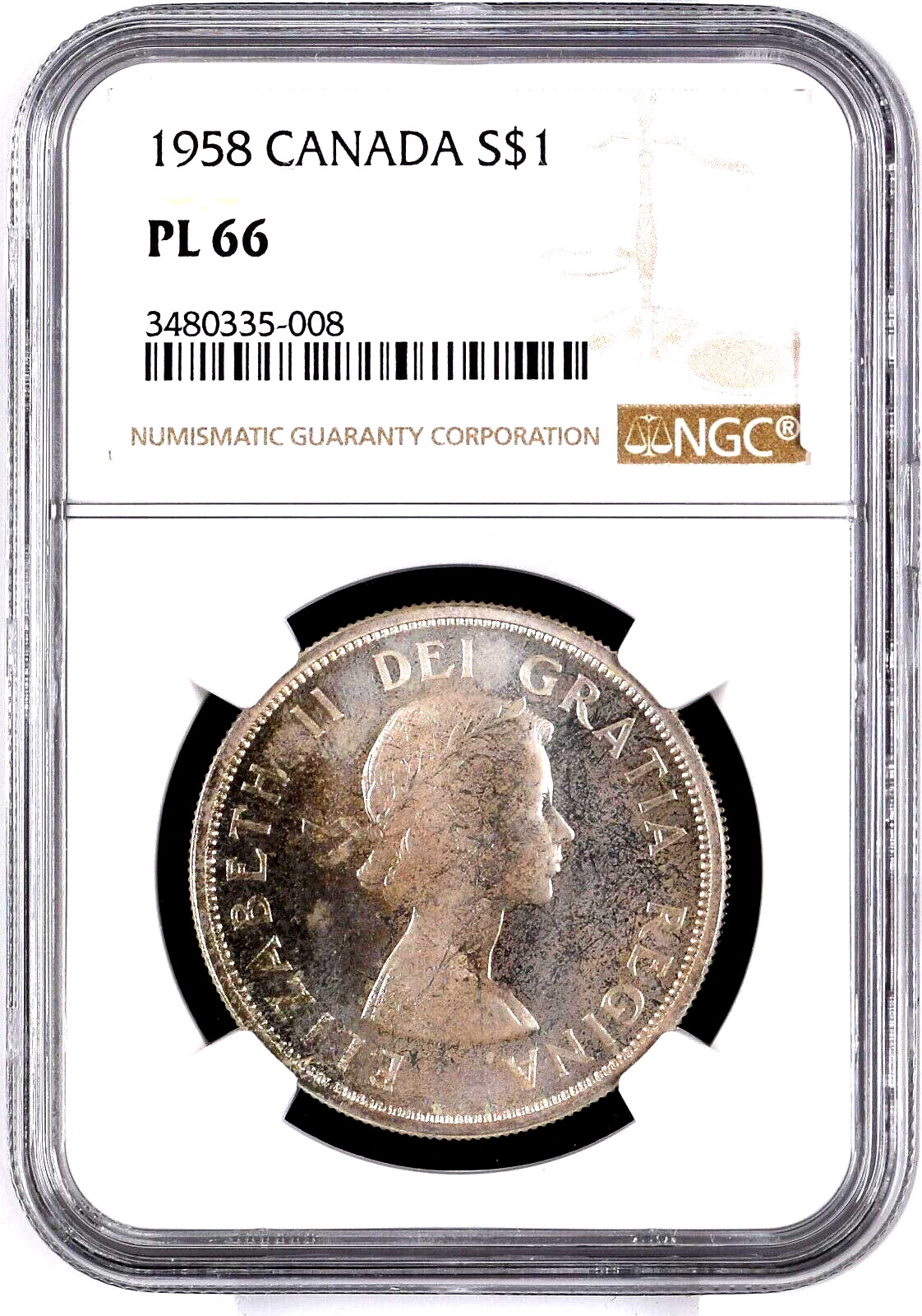 1958 CANADA ELIZABETH II SILVER DOLLAR NGC PL 66