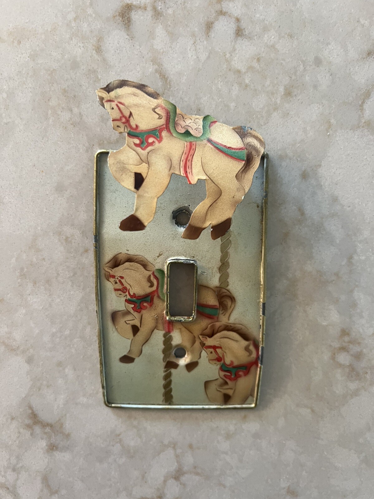 Antique Vintage Metal Light Switch Cover Carousel Horse Victorian 3D Metal RARE