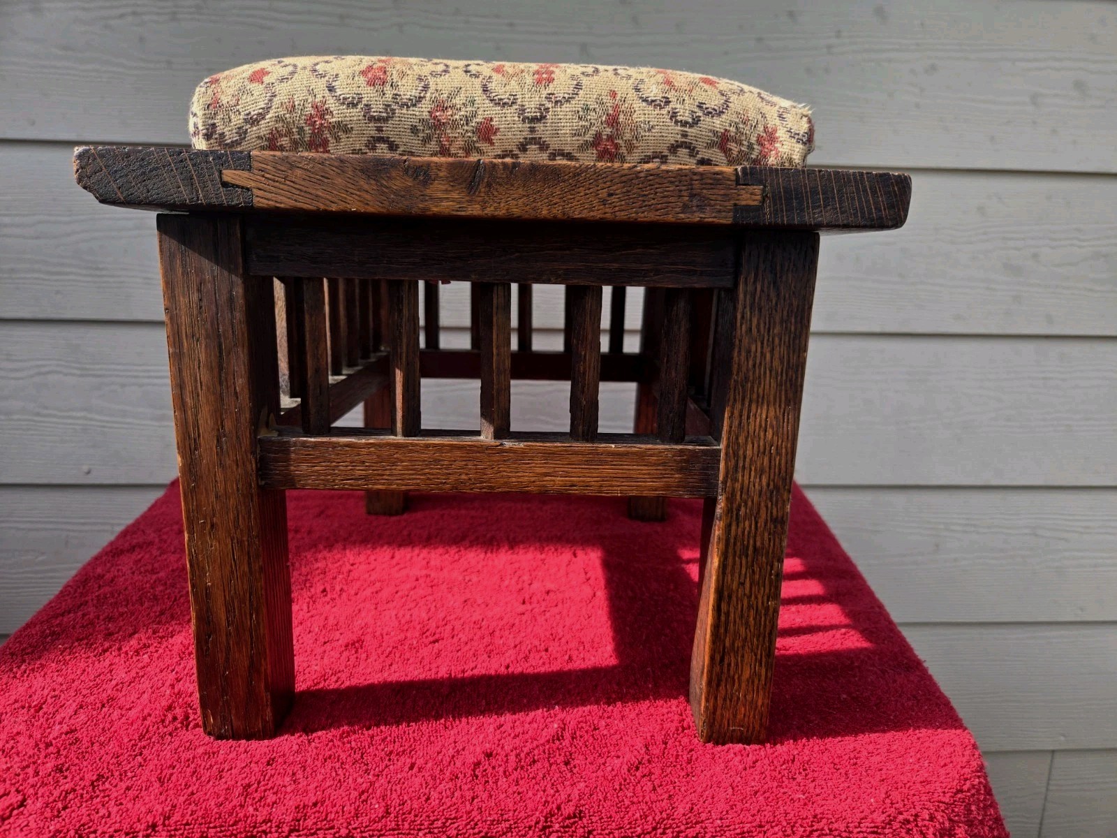 Vintage Solid Wood Foot Stool Bench Upholstered Seat Mission Style 15” Sturdy