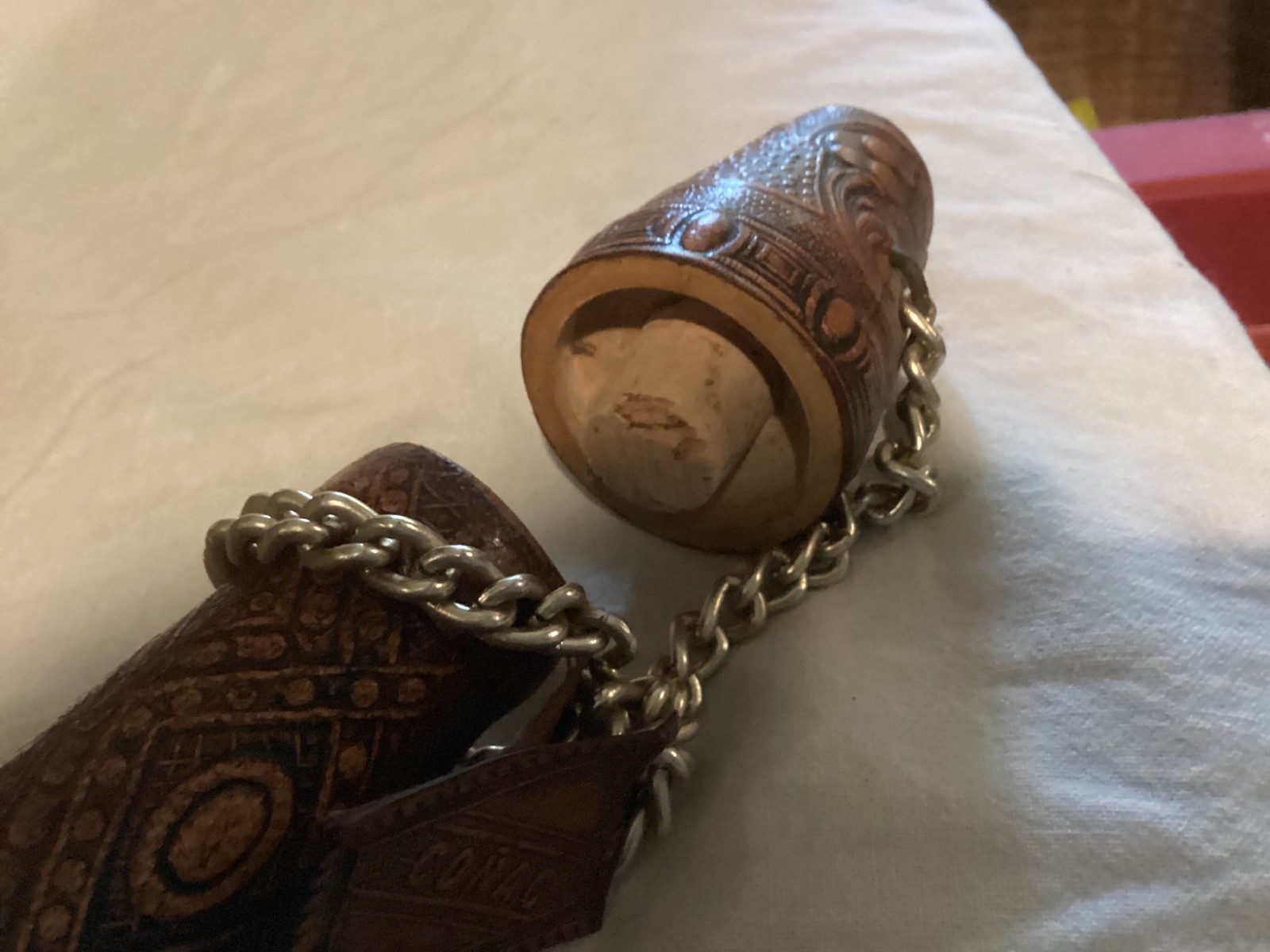 Vintage Beautiful Tooled Leather Conac Bottle