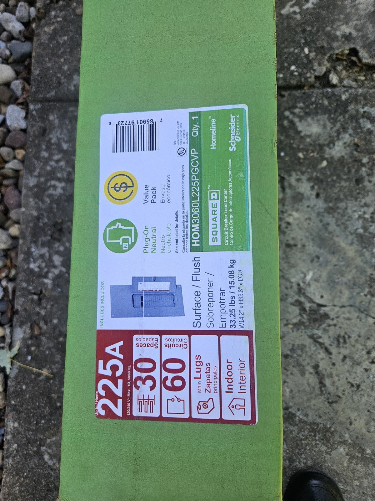 Square D-HOM3060L225PGCVP Homeline 225 Amp 30-Space 60-Circuit Indoor Main...