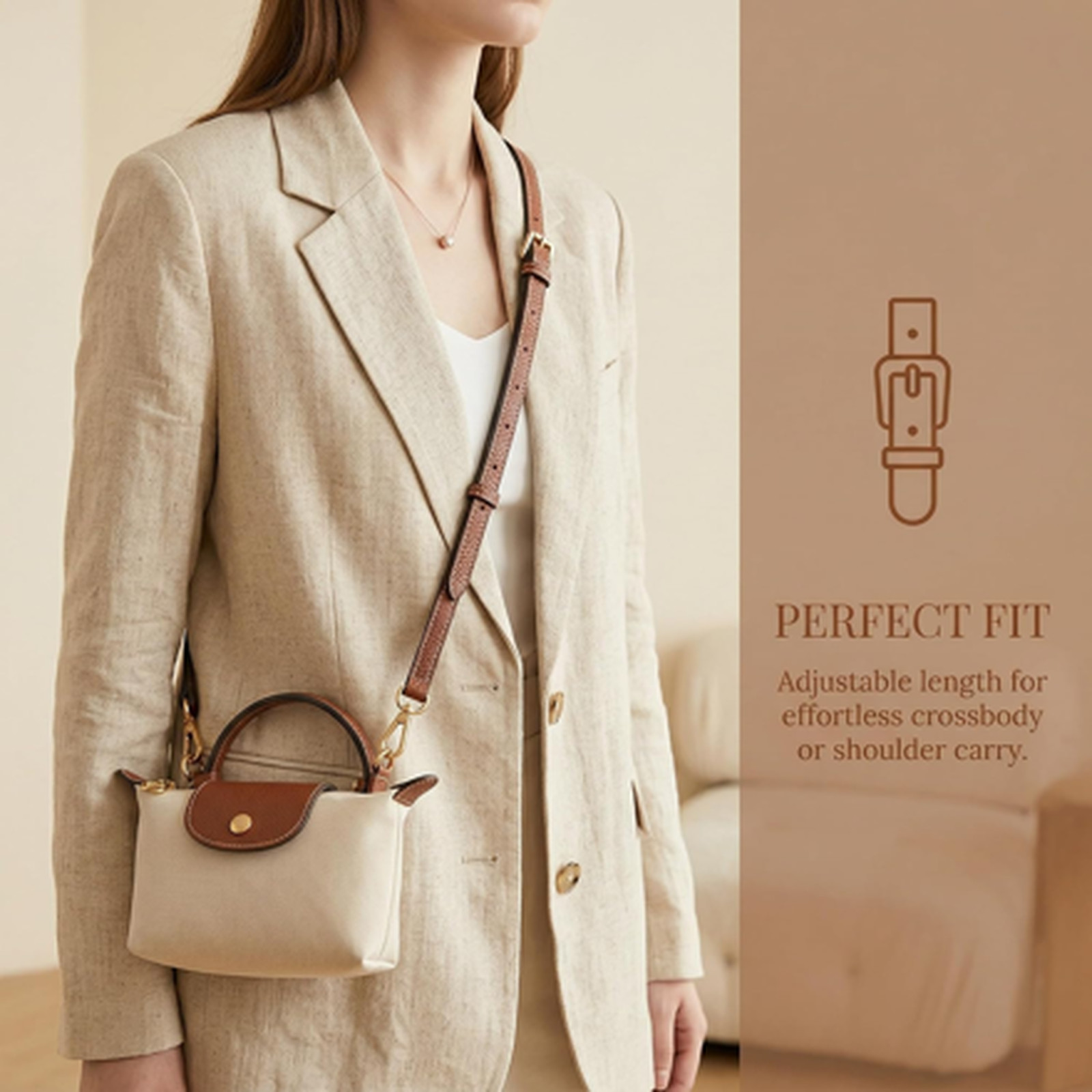 Adjustable Leather Crossbody Strap for Longchamp Mini Bag - Premium Shoulder