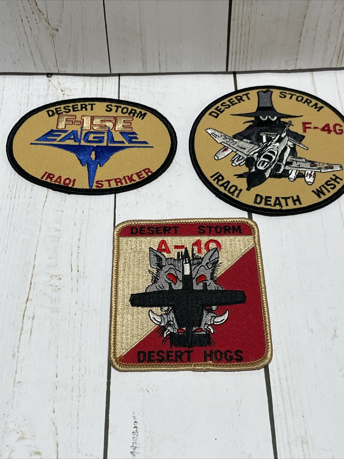 Lot Of 3 Desert Storm Patches. Desert Hogs Iraqi Striker And Iraqi Death Wish.