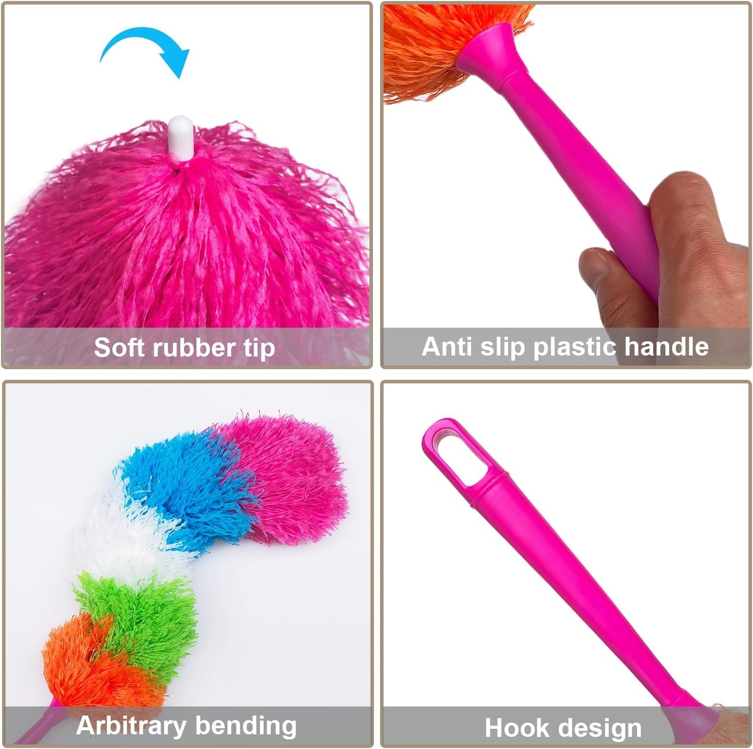 2 Pack 22-Inch Rainbow Reusable Microfiber Dusters,Bendable and Washable Feather