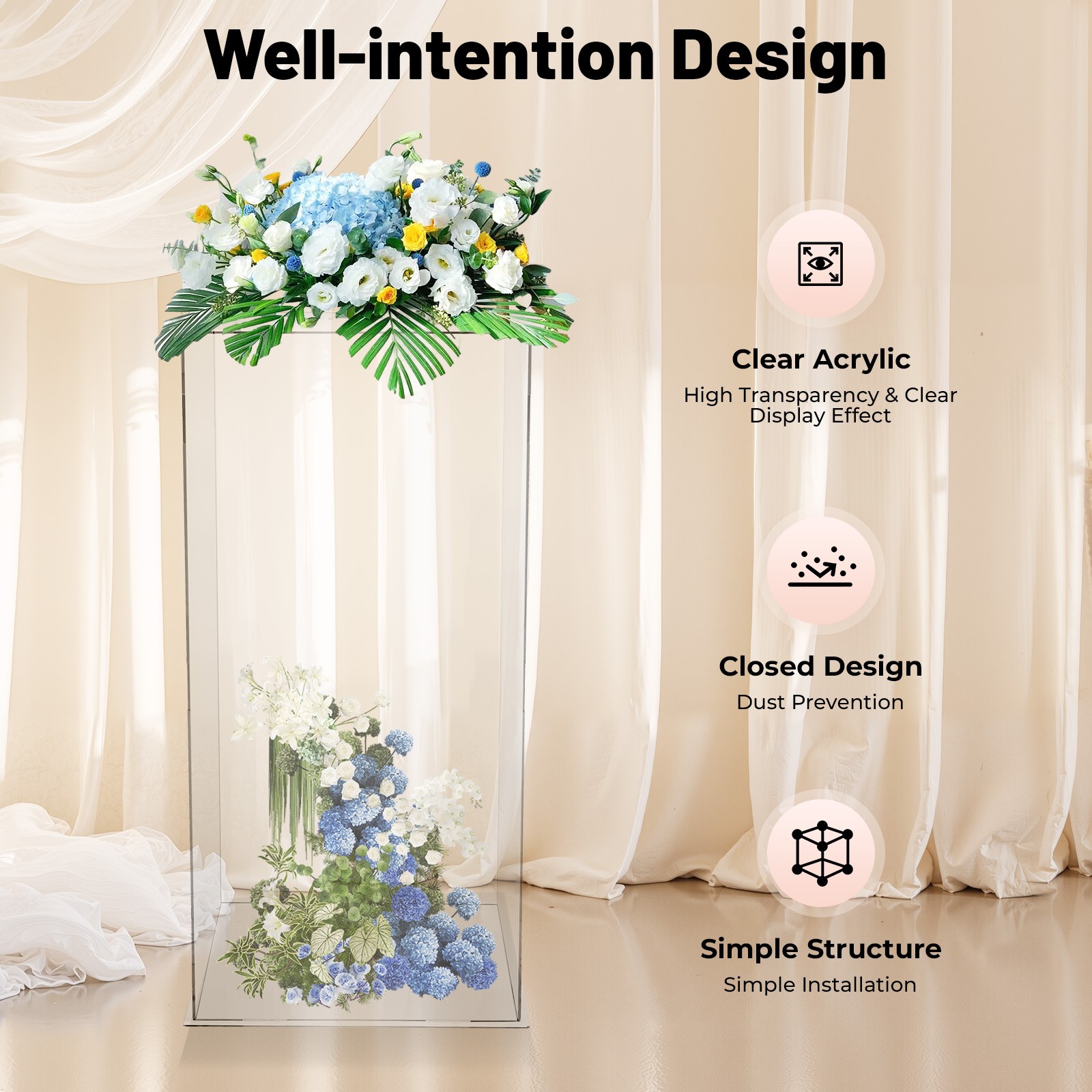 30*30*60cm Freestanding Acrylic Display Bracket Bouquets Stand Wedding Decor