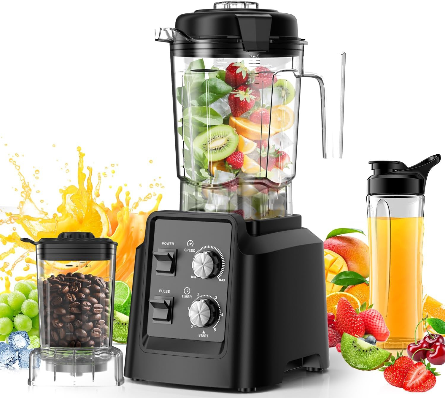 1800W Professional Blender with Grinder 68oz 20oz Jars Smoothie Ice Crusher