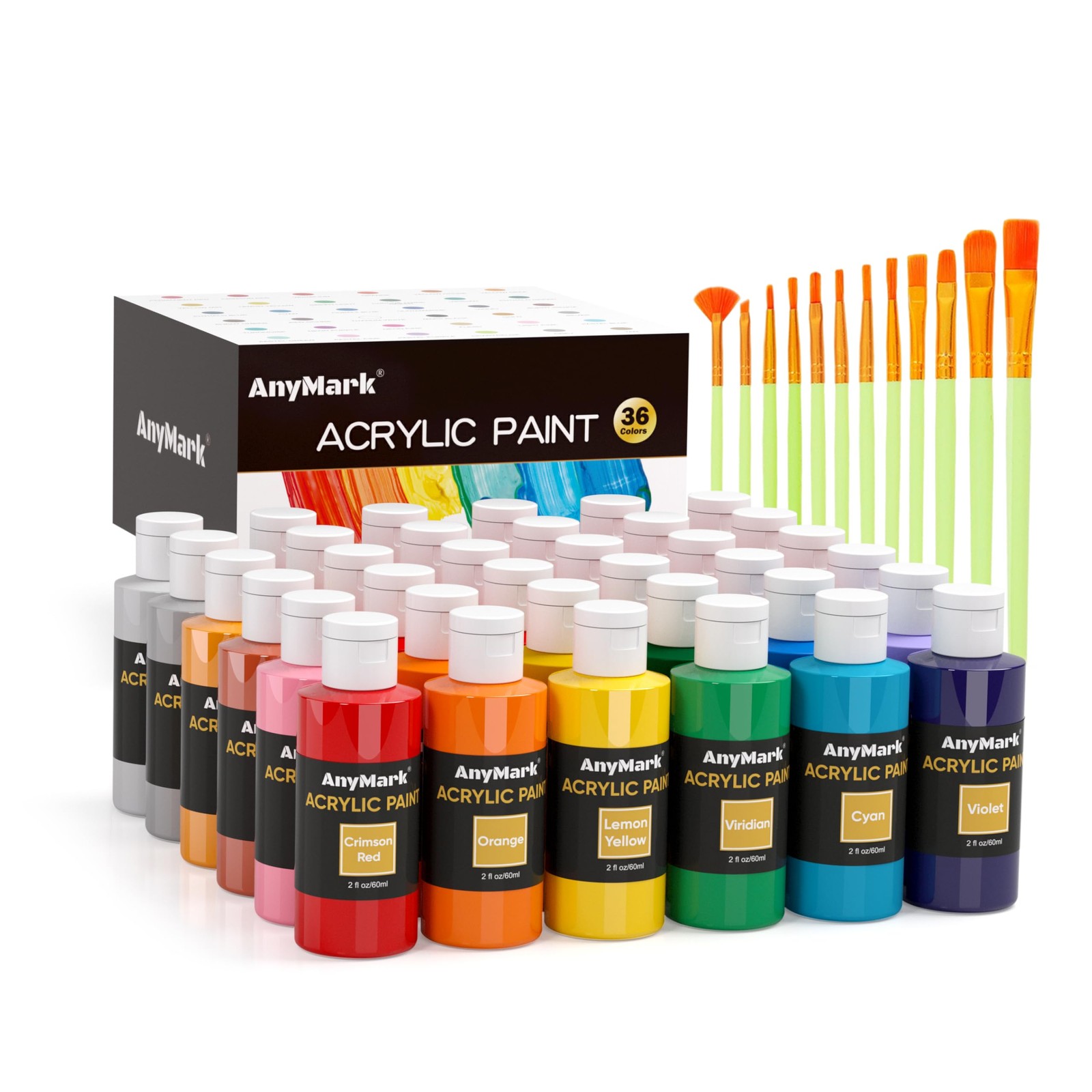 AnyMark Acrylic Paint Set, 36 Classic Colors 2 Fl Oz (Pack of 36),