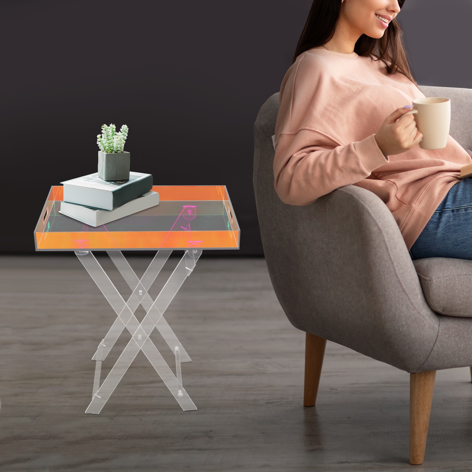 Acrylic Folding Tray Table, Acrylic End Table, Colorful Acrylic Side Table