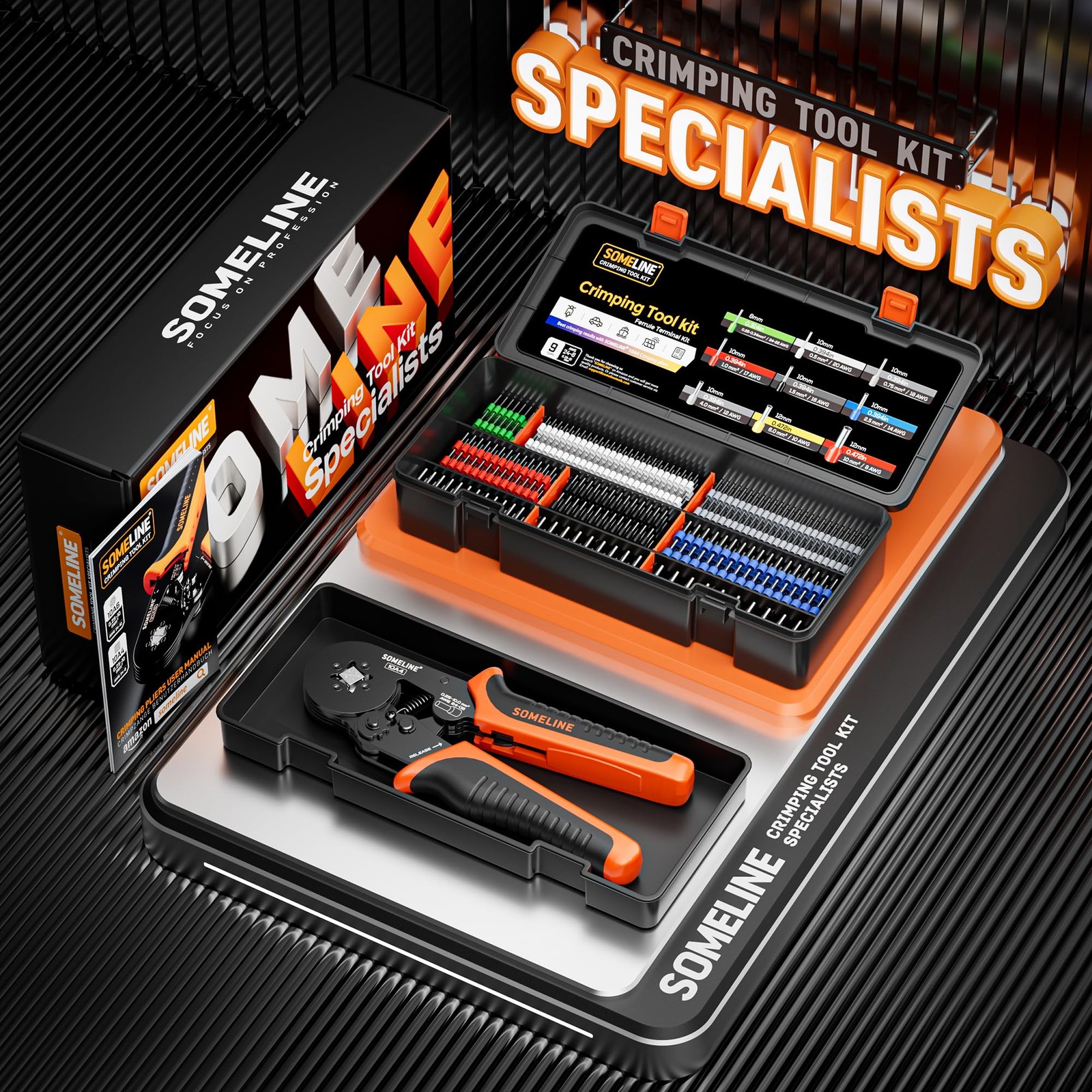 SOMELINE Ferrule Crimping Tool Kit,Self-Adjusting 9 tailles, Multicolored