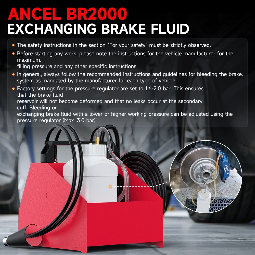 ANCEL BR2000 Electric Brake Fluid Bleeding Exchange Machine Adjustable Pressure