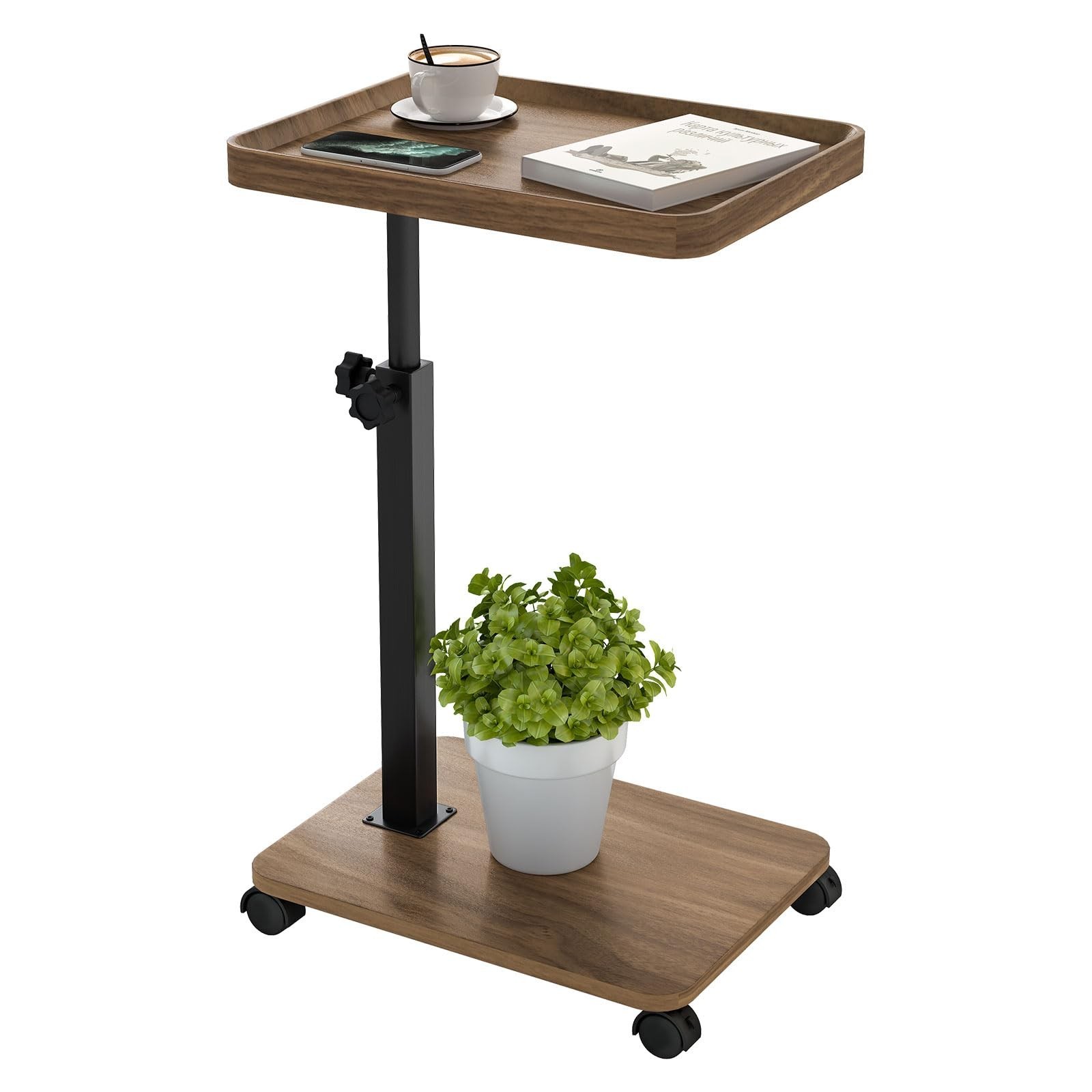 End Table, TV Tray Table Adjustable Height for Small Spaces, 360°Swivel Sid
