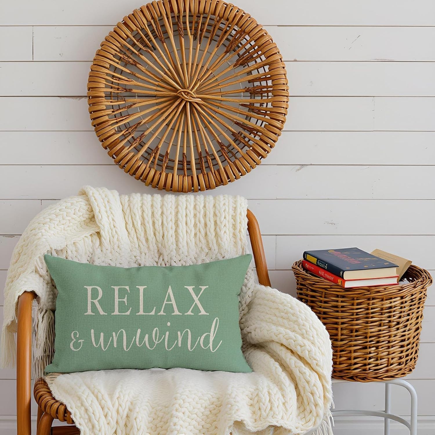 Set of 2 Farmhouse Decorative Pillow Covers - 12x20 Green for Indoor & Outdoor