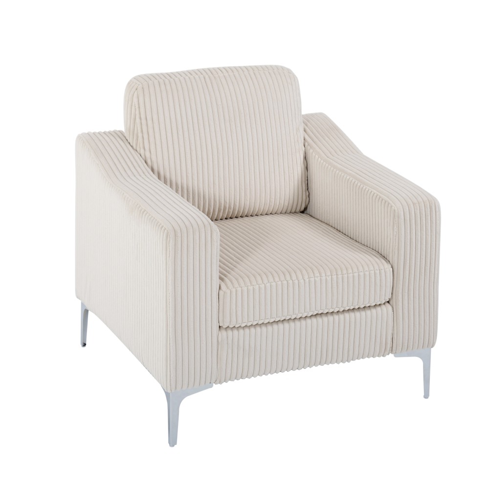 1 Seat Sofa, Convertible Sectional Lounge Sofa w/ Armrests, Corduroy, Beige