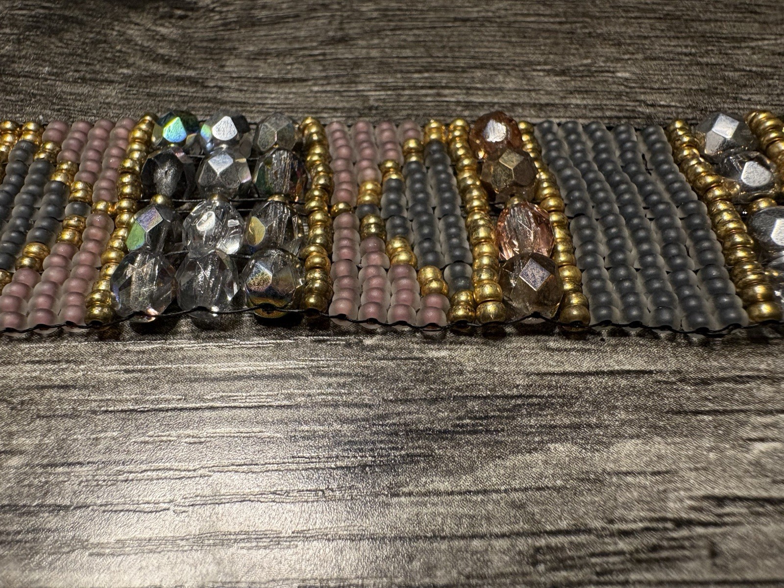 Multicolor Beaded Cuff Bracelet Adjustable 7in Glass Brass Hook Closure