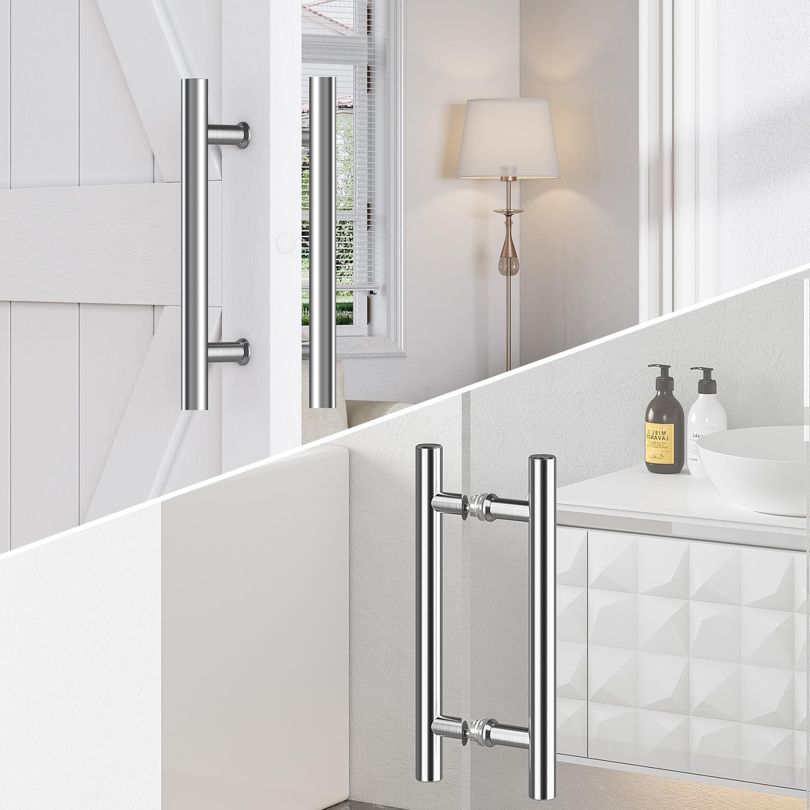 SMARTSTANDARD 12" Push Pull Sliding Stainless Steel Barn Door Handle Set 2 Pack