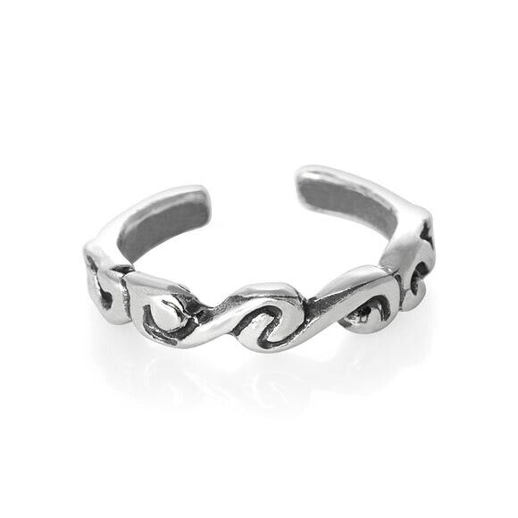 Waves Tropical Beach Design Toe Ring Genuine Sterling Silver 925 Size Adjustable