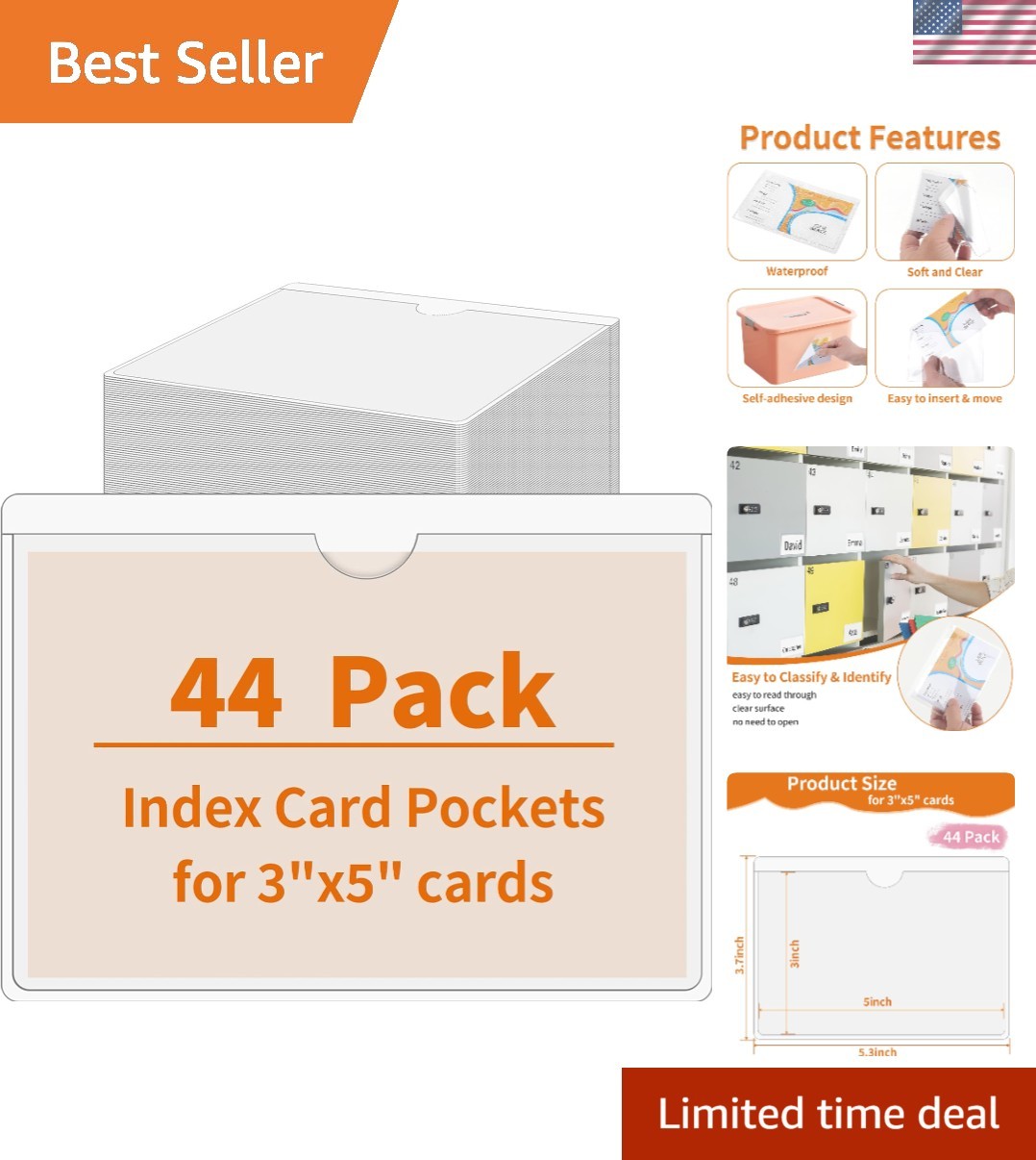 Durable 3x5 Inch Adhesive Card Holders - 44 Pack for Quick Identification