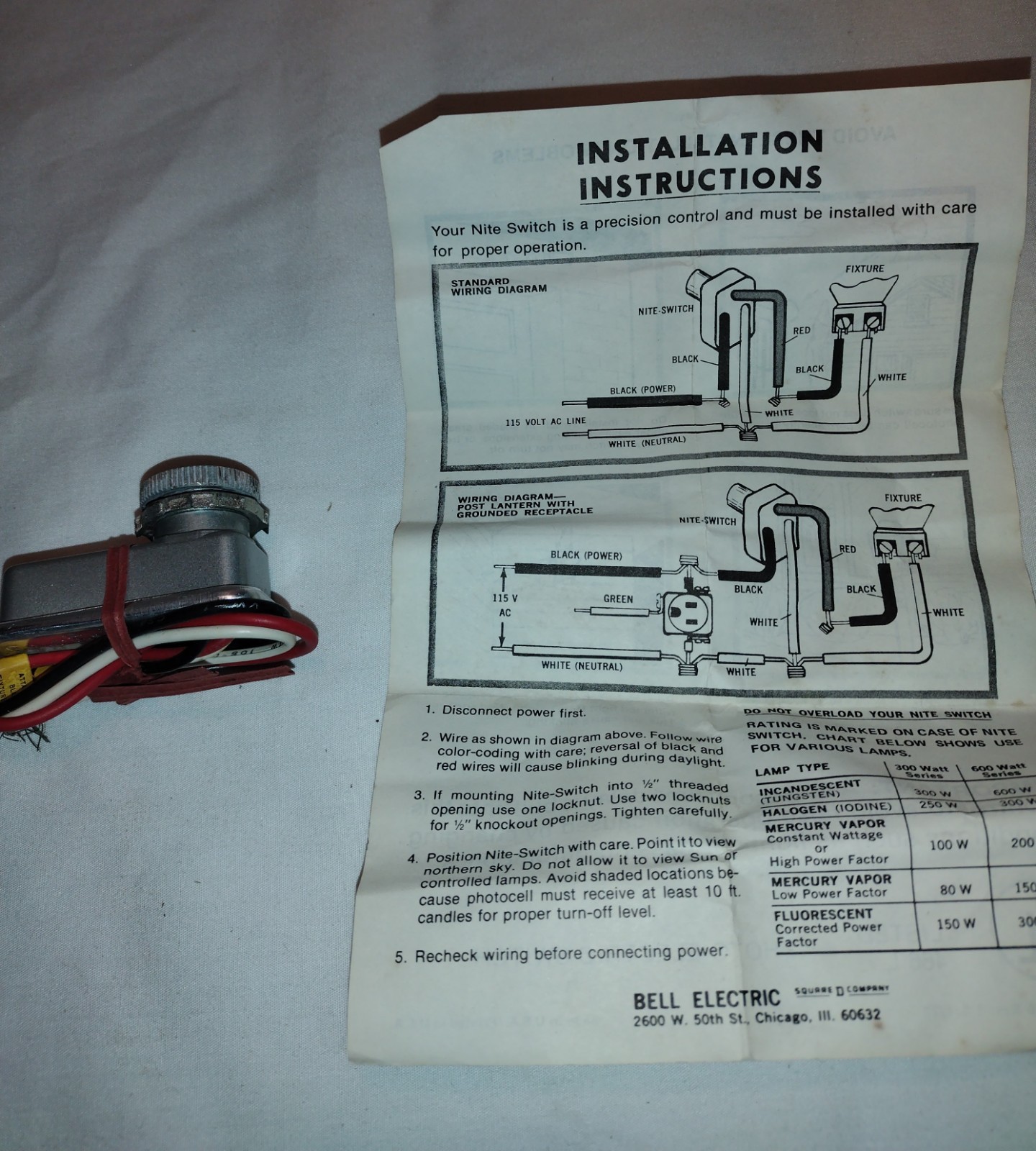BELL ELECTRONIC "NIGHT SWITCH" NOS