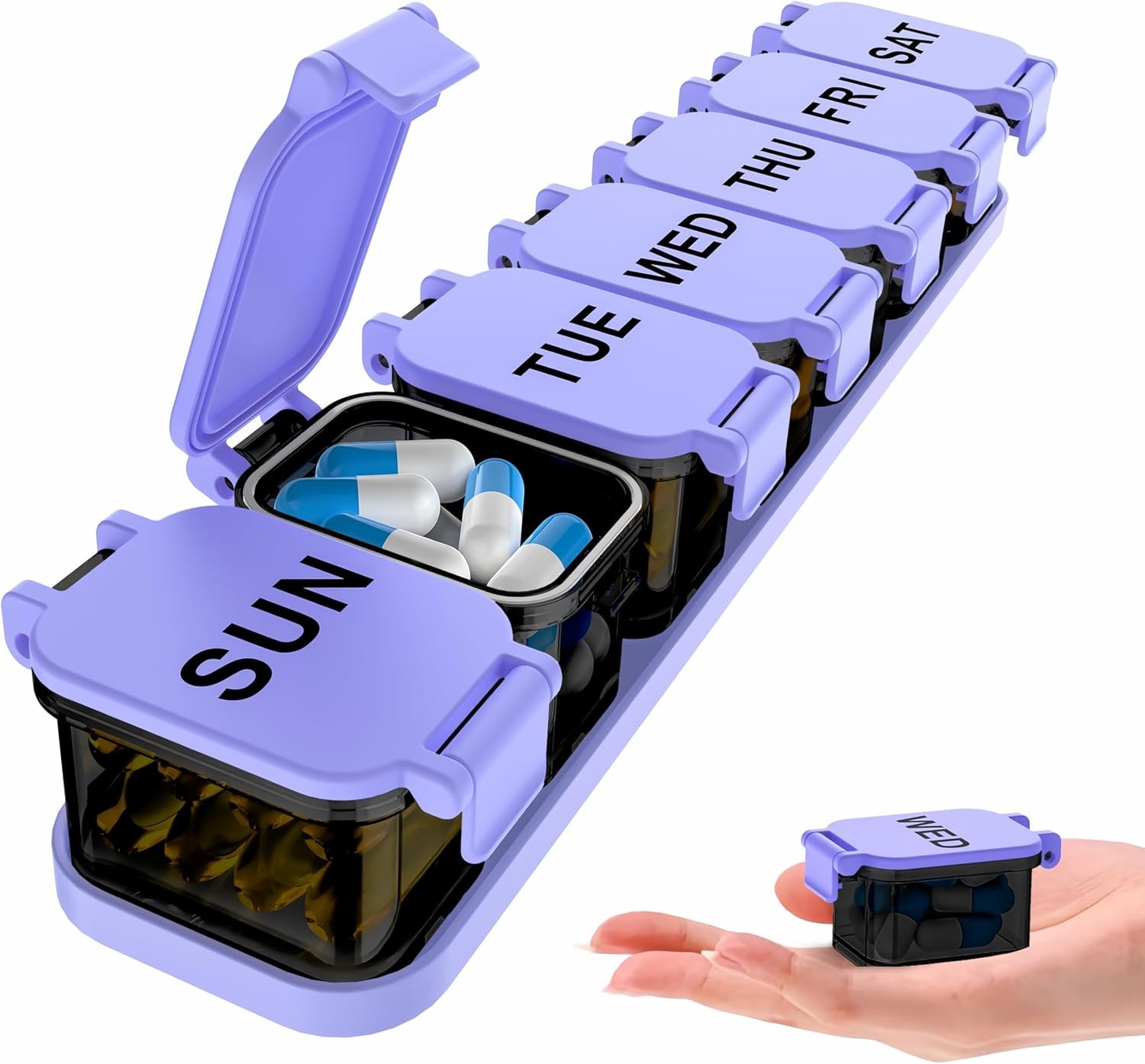 Large Weekly Pill Organizer - XL Vitamin Holder with 7 Detachable Compartments