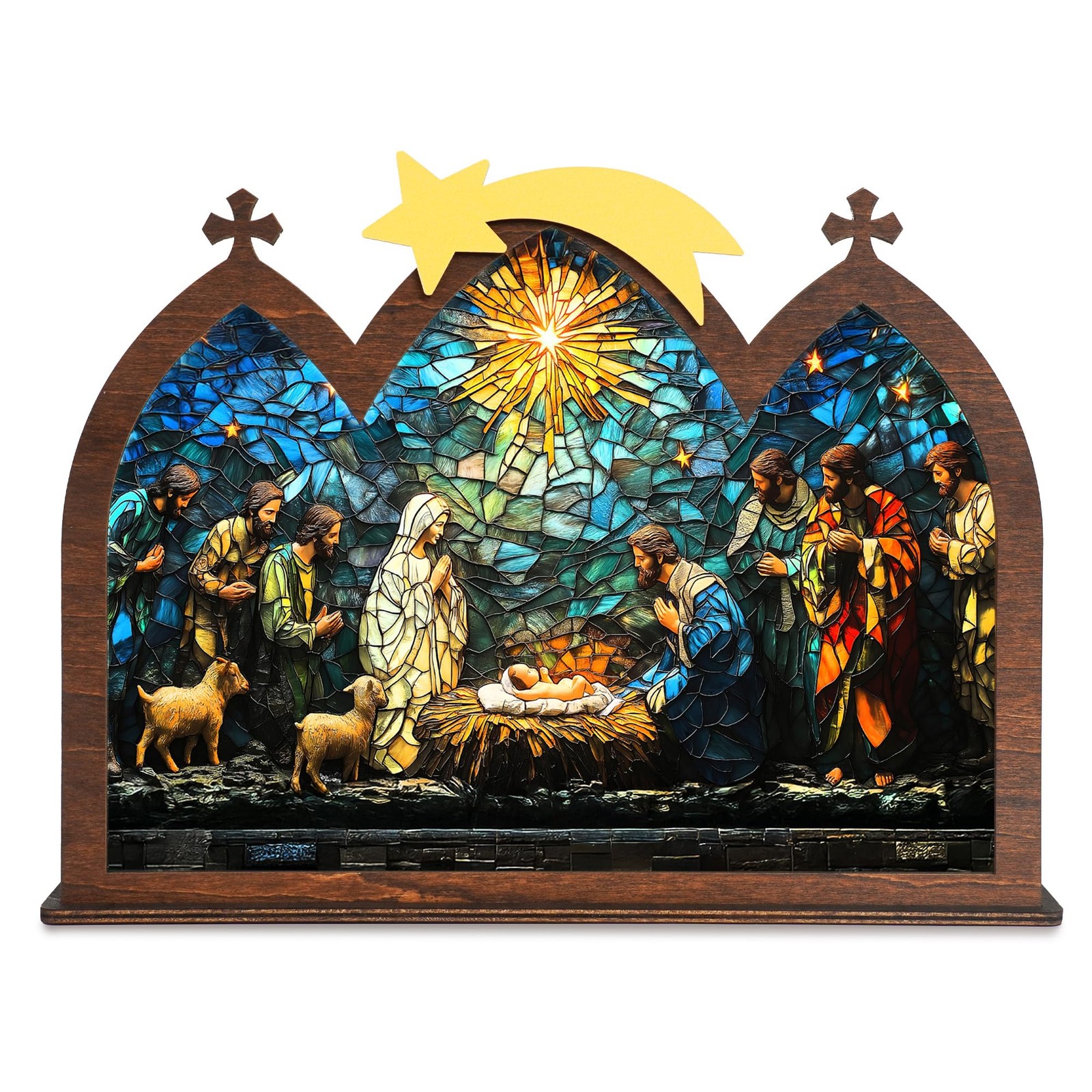 Wooden Nativity Set, Wood Christmas Nativity Scene Set, Miniature Holy Family...