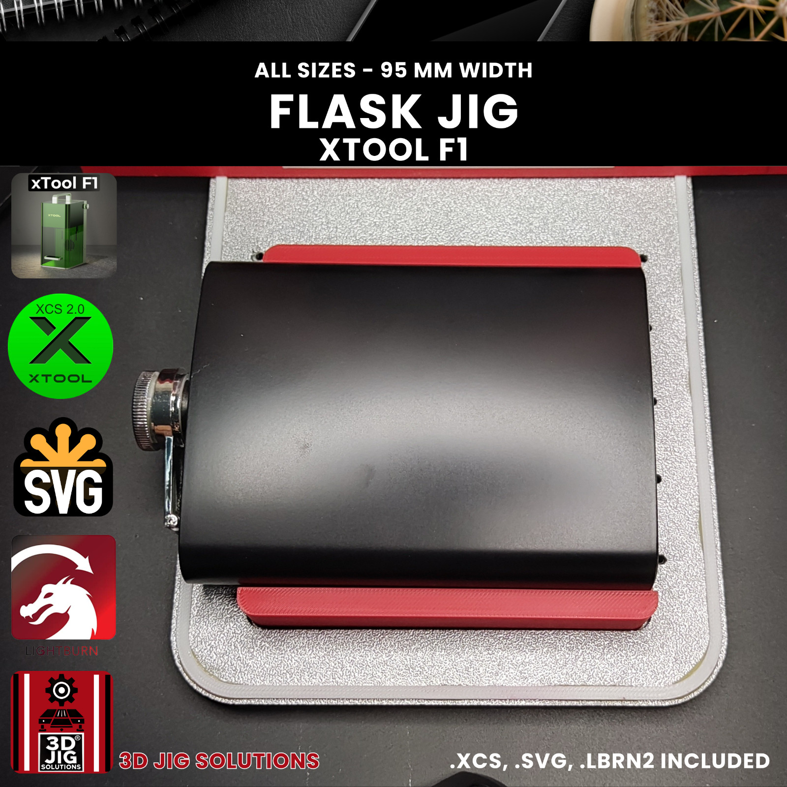 xTool F1 Flask Laser Engraving Jig | 6-12 oz | 95mm Width | Both Sides