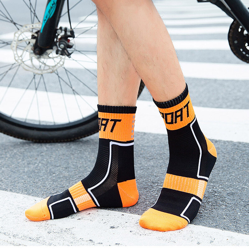 Men Women Reflective Cycling Riding Bicycle Bike Sport Ankle Socks XC MTB Orange