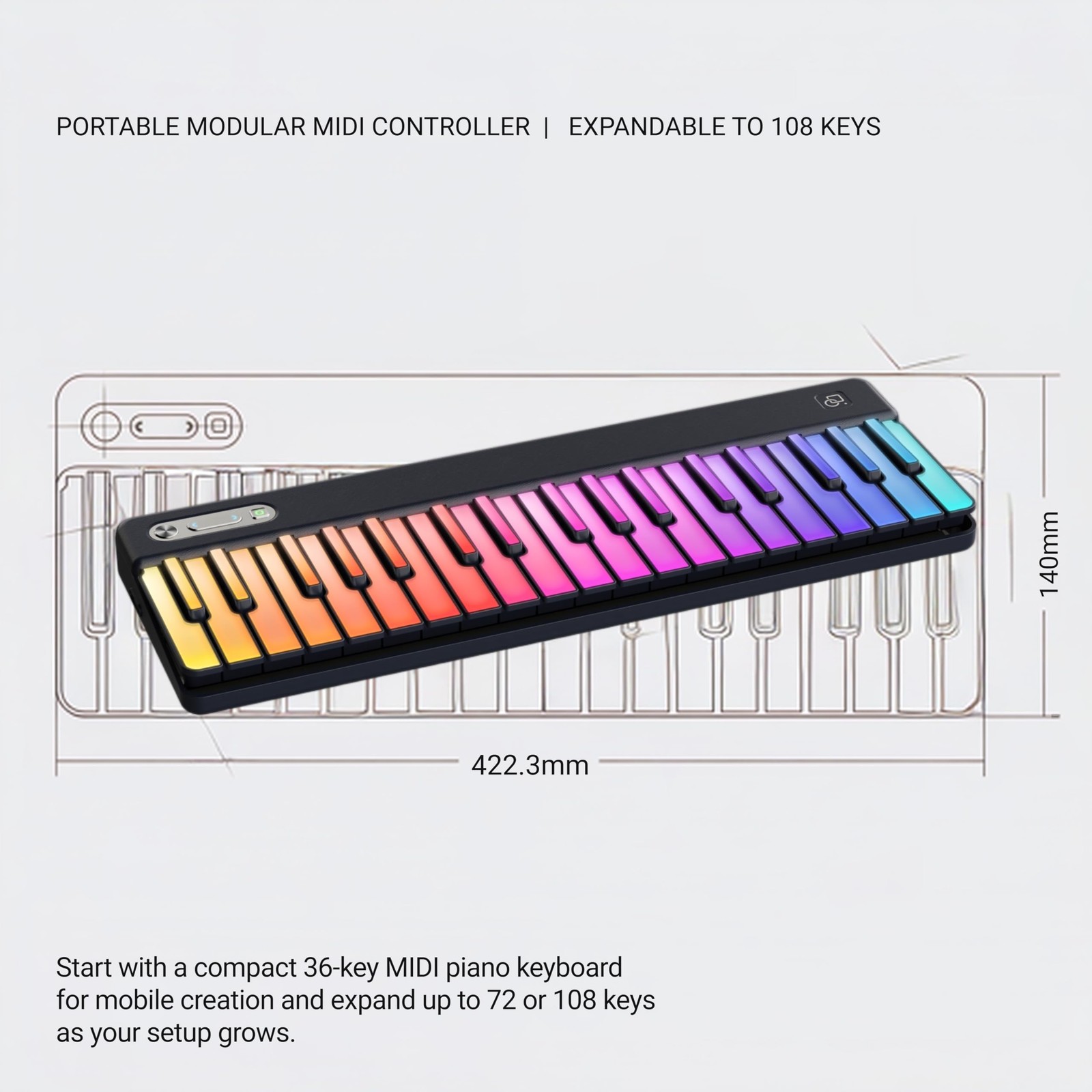 PartyKeys 72-Key Modular MIDI Keyboard Controller Bundle 36 Keys*2, BLACK