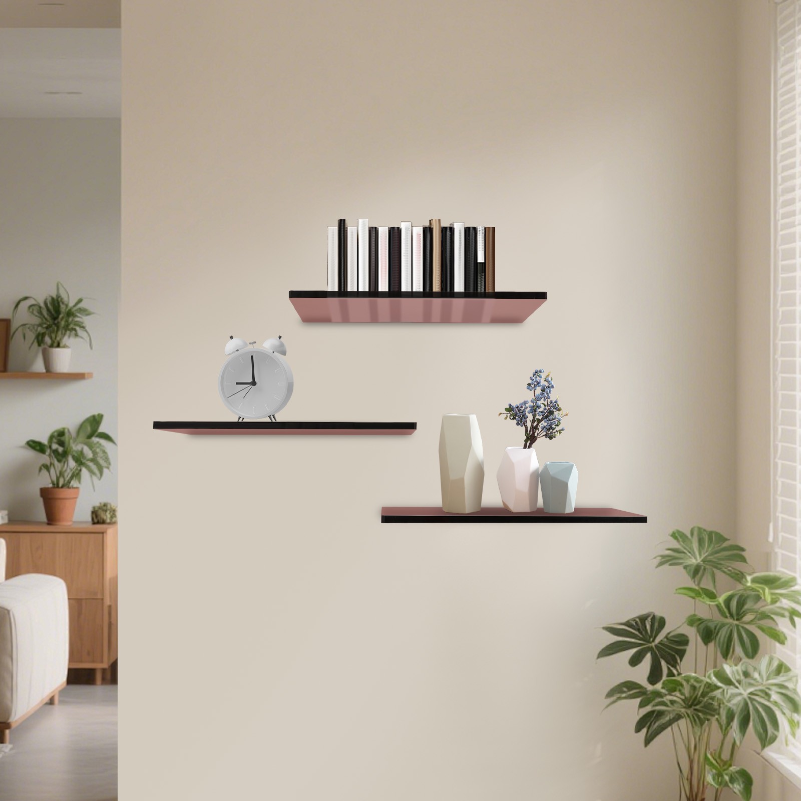 3pcs Brown Acrylic Floating Shelves Wall Mounted Shelf Floating Shelf Organizer