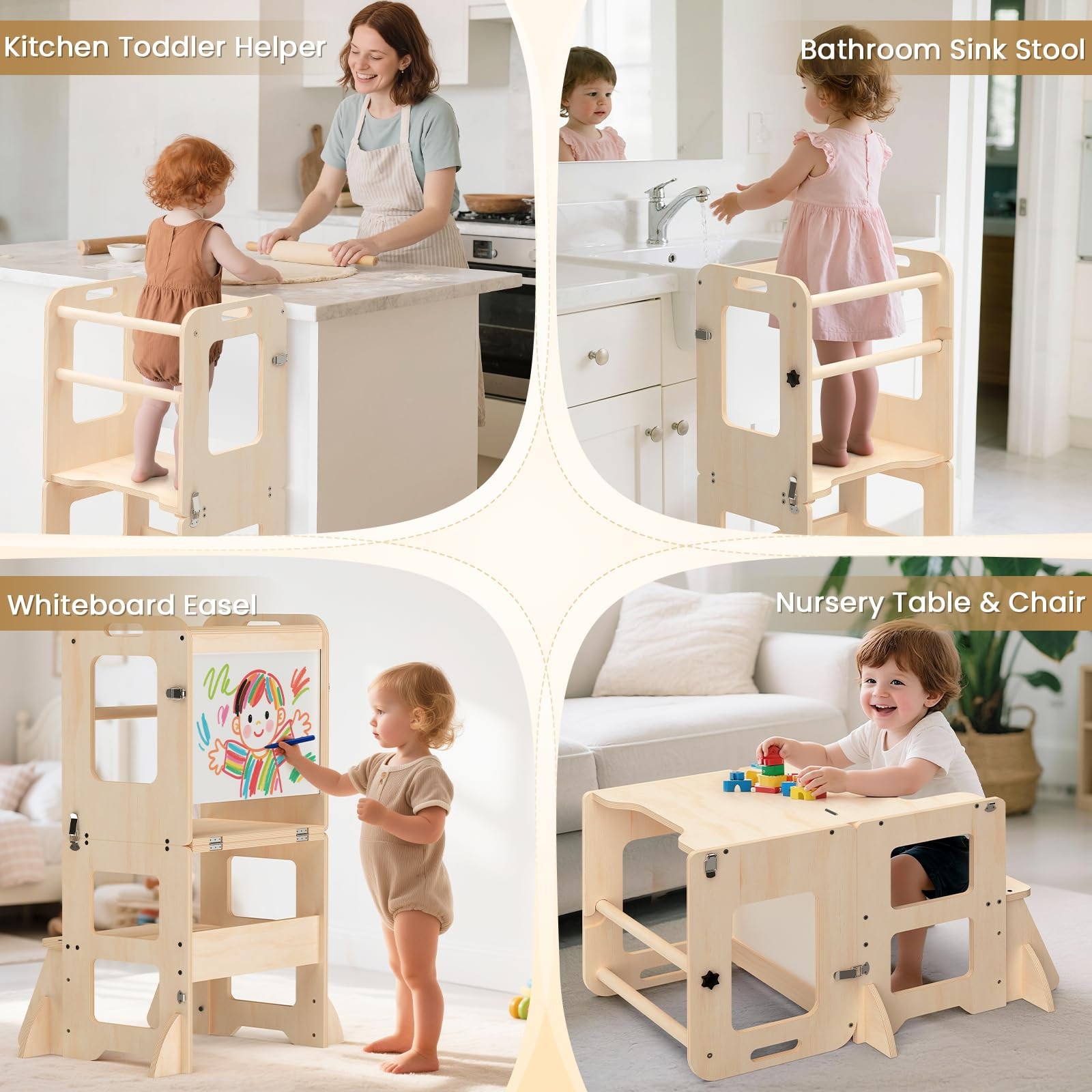 Woodure 4-in-1 16 cm (W) x 45 (L) x 34 (H), Original Wooden Colour