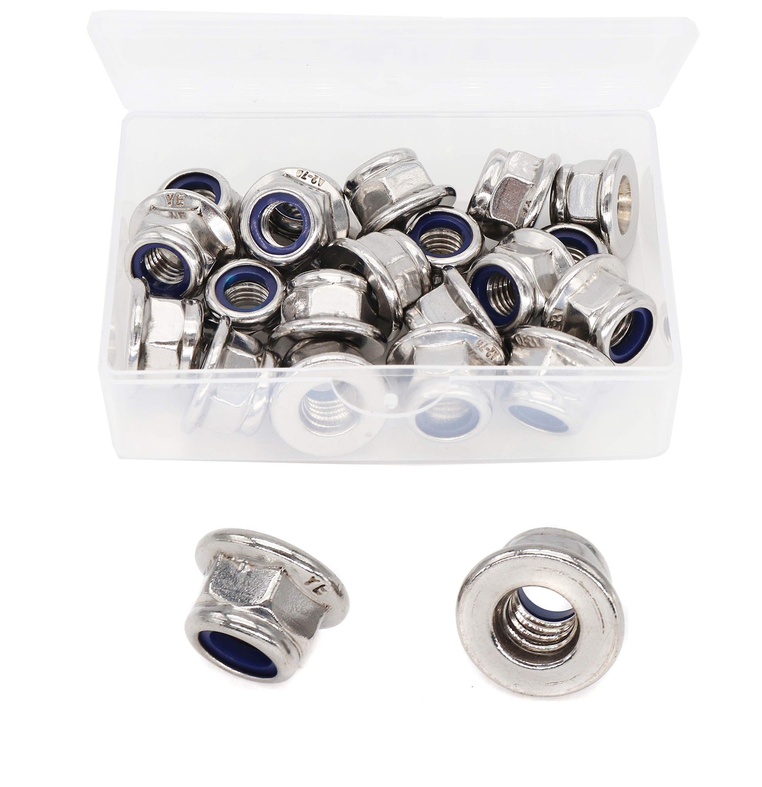 20 PCS M8 x 1.25mm Flanged Nylon Inserted Lock Nut 304 Stainless Steel
