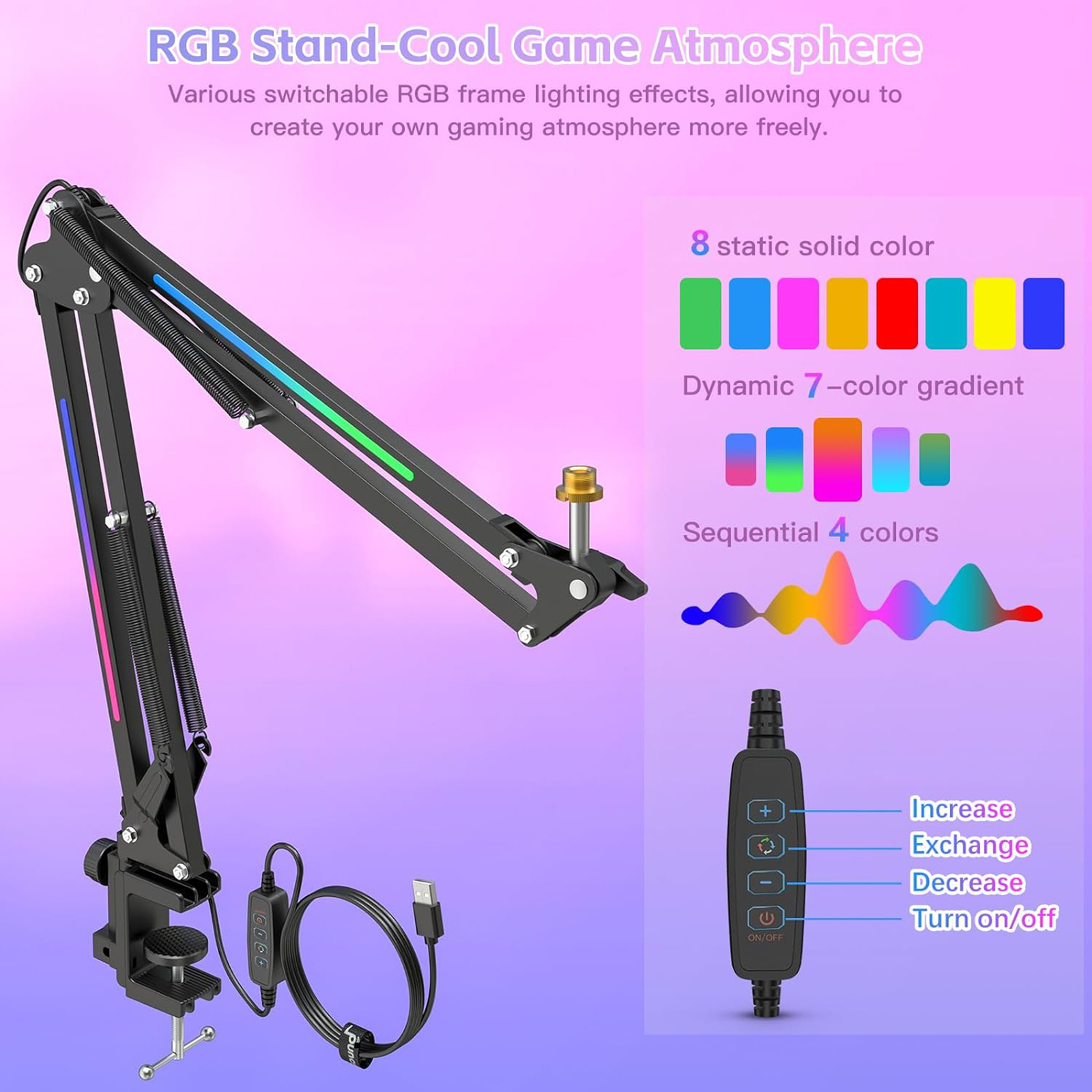 Technical Pro MKL2 Microphone Boom Arm Stand w/Spider Mic Holder/App Control/LED