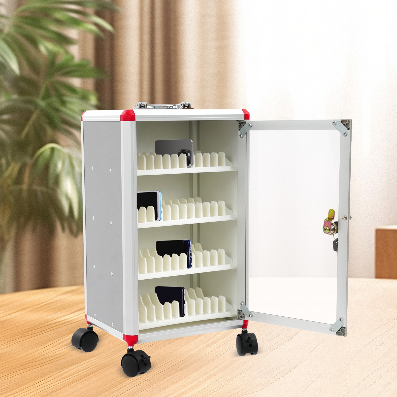 Aluminum Alloy Mobile Phone Storage Cabinet 48-Slot Portable Cell Phone Locker