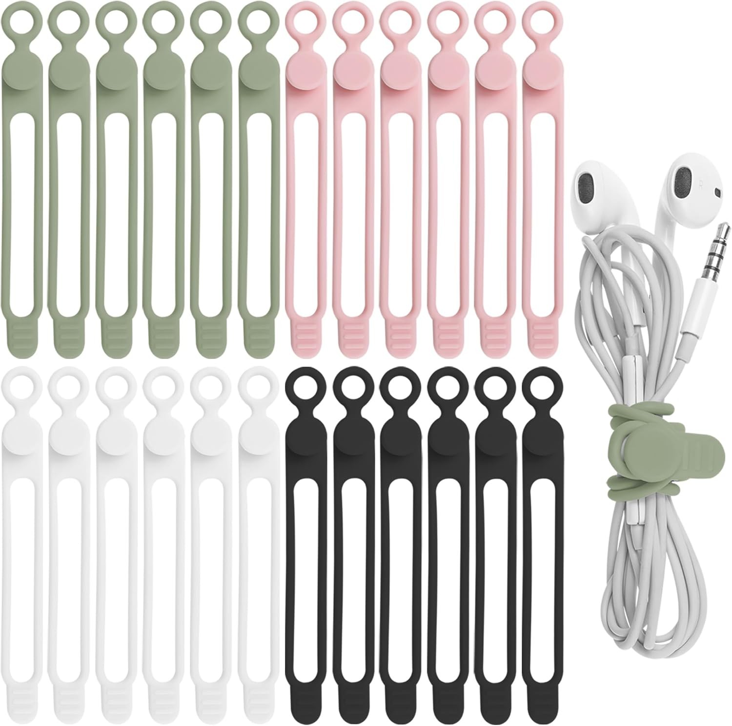 24/48Pcs Silicone Cable Tie Elastic Cable Strap Reusable Washable Cord Organizer