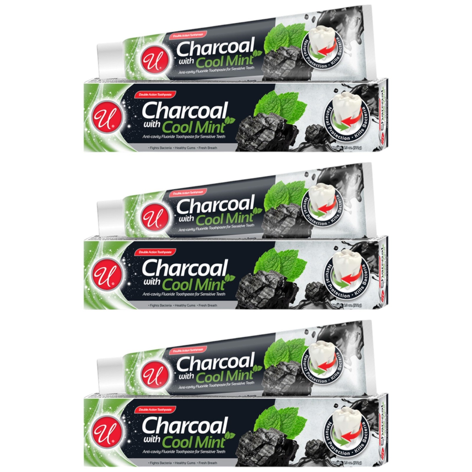 Charcoal With Cool Mint - Double Action Toothpaste, 4.3oz (122g) (Pack of 3)