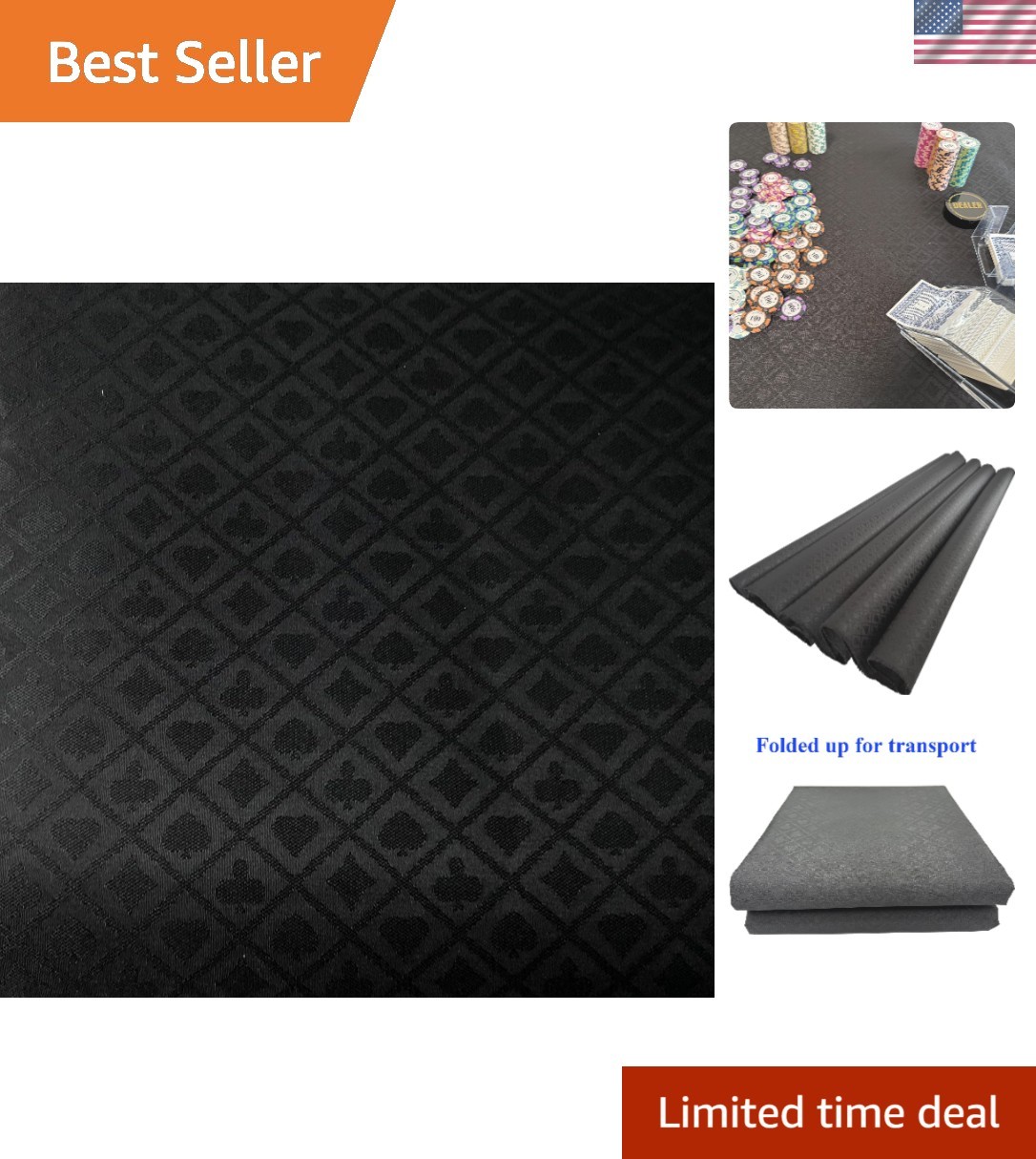 Durable 108x60 Poker Table Cloth - Waterproof Black Speed Fabric for Home Games