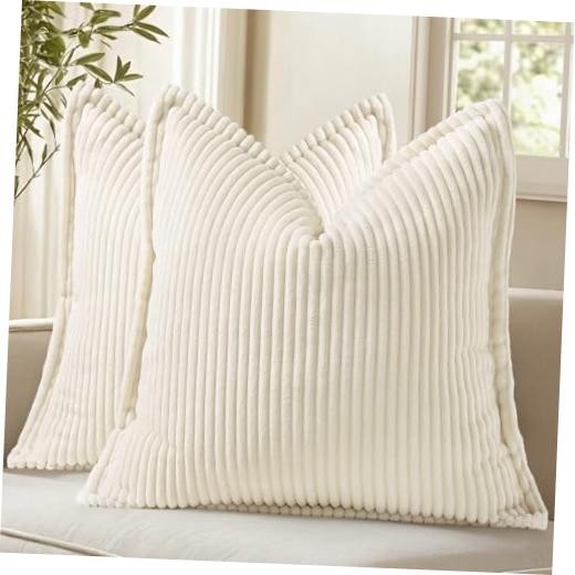 Summer Corduroy Euro Sham Throw Pillow 22" x 22" (Pack of 2) Cream White
