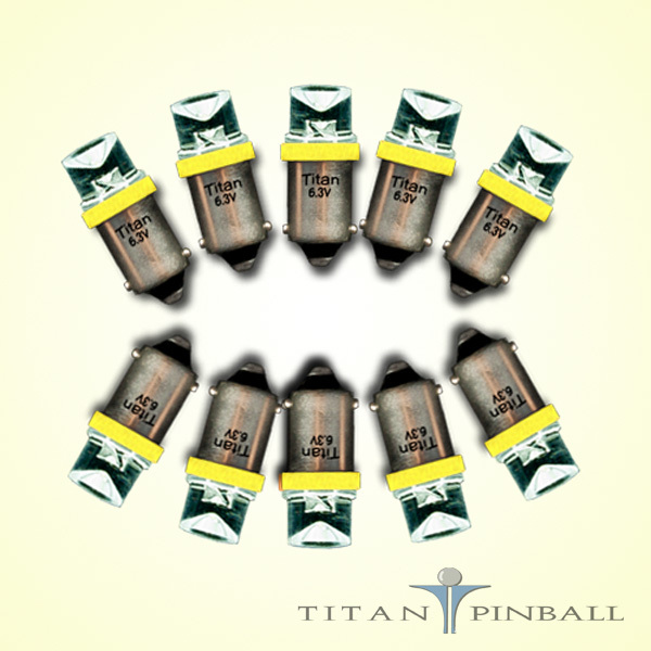 (10 Pack) - 6.3 Volt LED Bulb Concave 44/47 Base (BA9S) Pinball - YELLOW