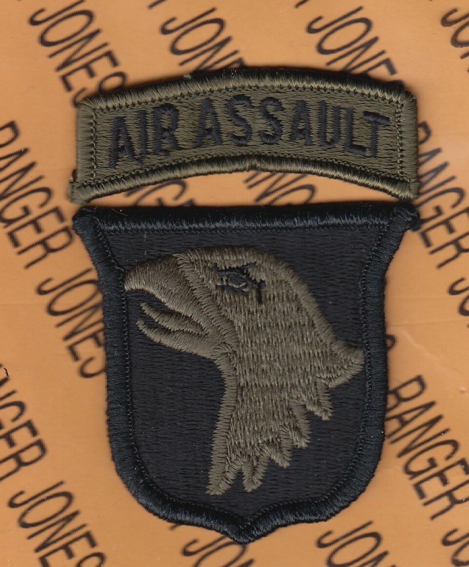 101st Airborne Division AIR ASSAULT OD Green & Black BDU 3.5" patch tab set m/e
