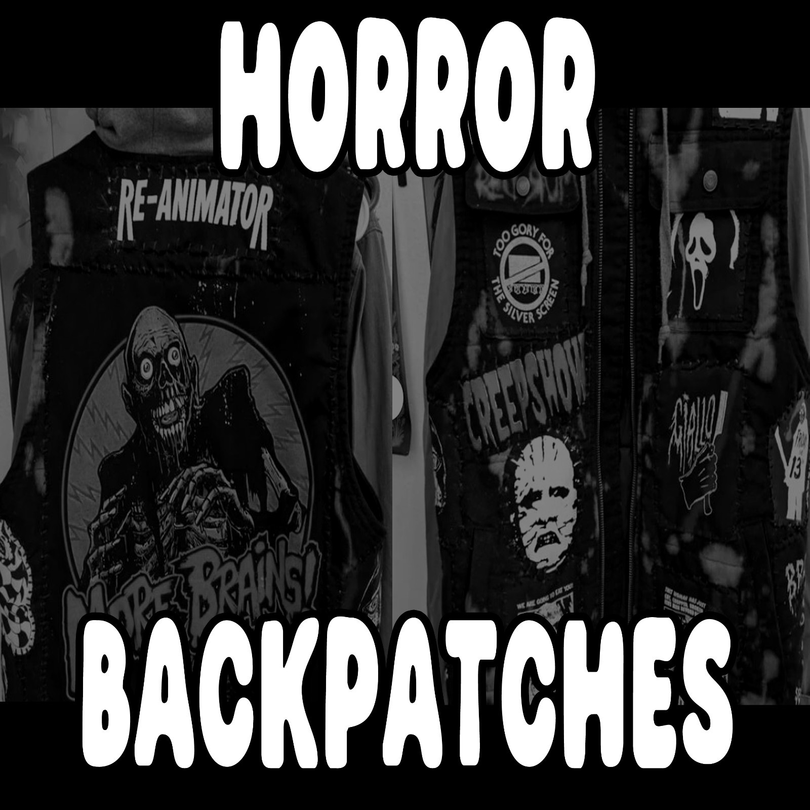 HORROR movie sew on back patches black fabric white ink , horror back patch