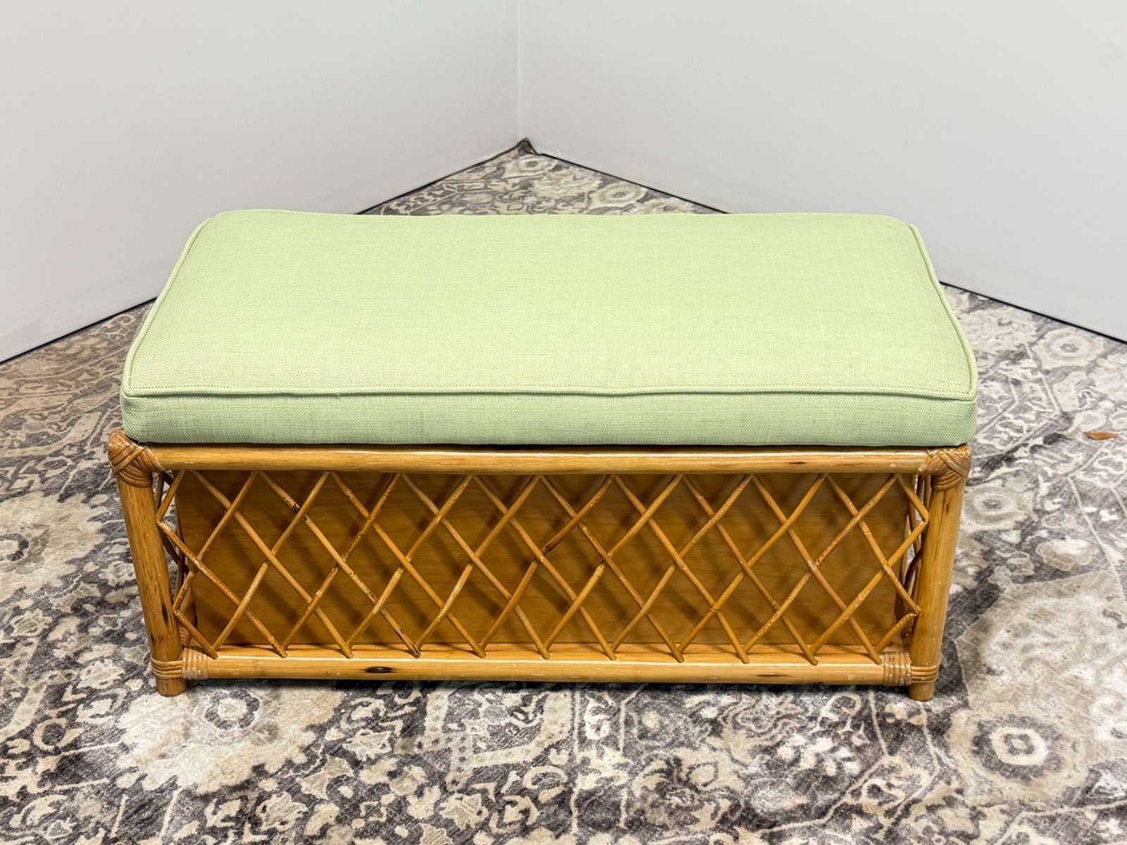 1960's Regency MCM Bamboo & Rattan Storage Chest Bench/Ottoman BOHO Chic Coastal
