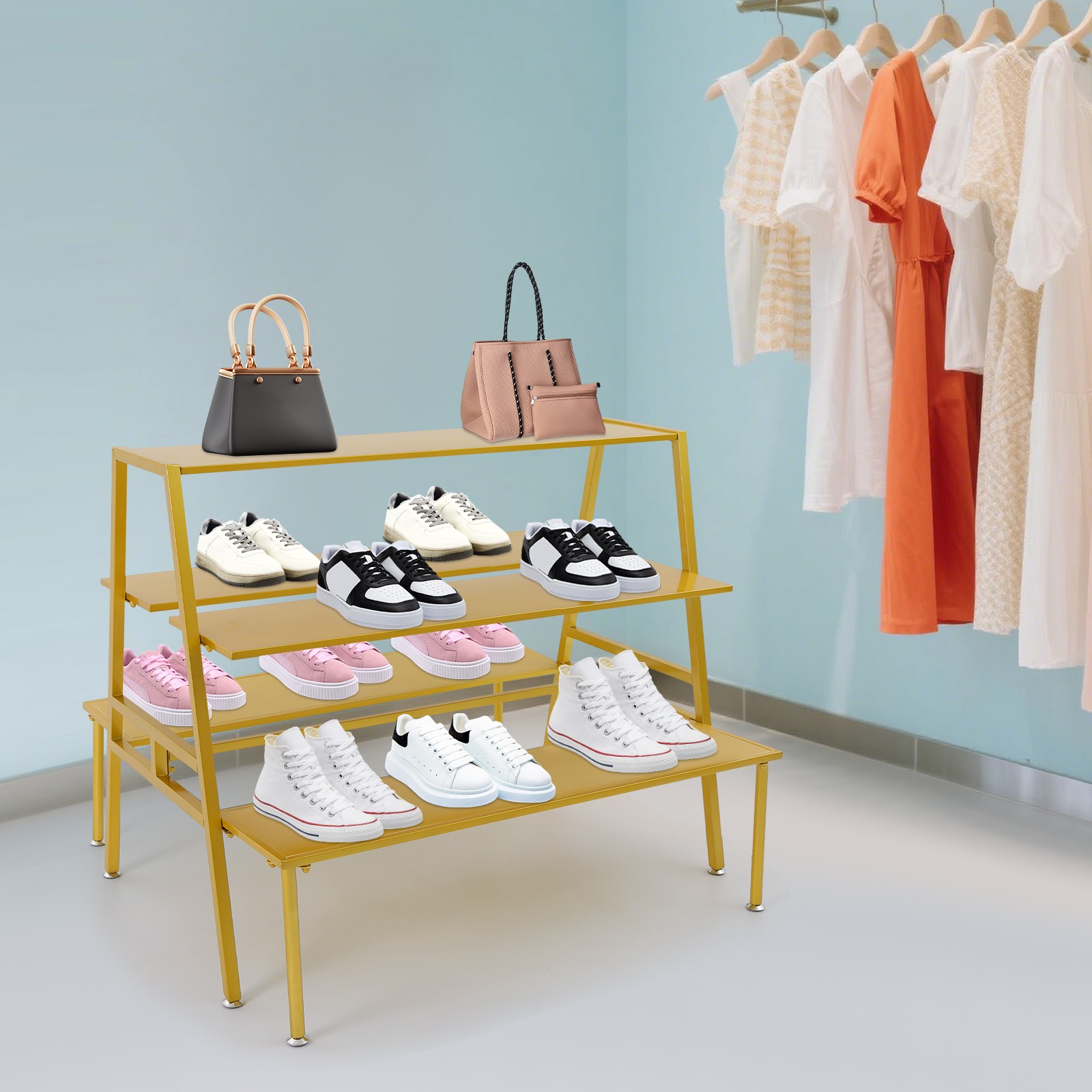 3 Tier Retail Shoe Handbag Display Stand Double Side Clothing Shop Display Table
