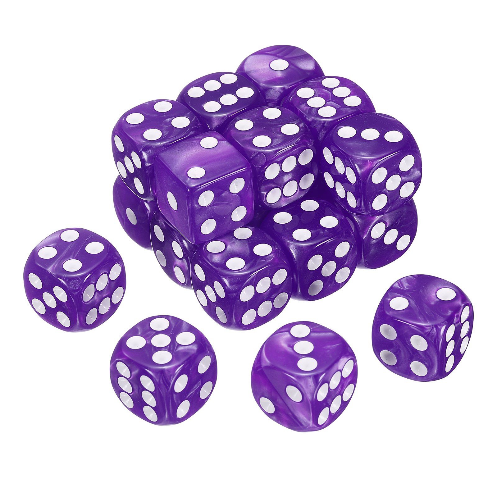 24Pcs 6 Sided Colored Standard Dice, Acrylic D6 Pearl Pattern Dice, Purple