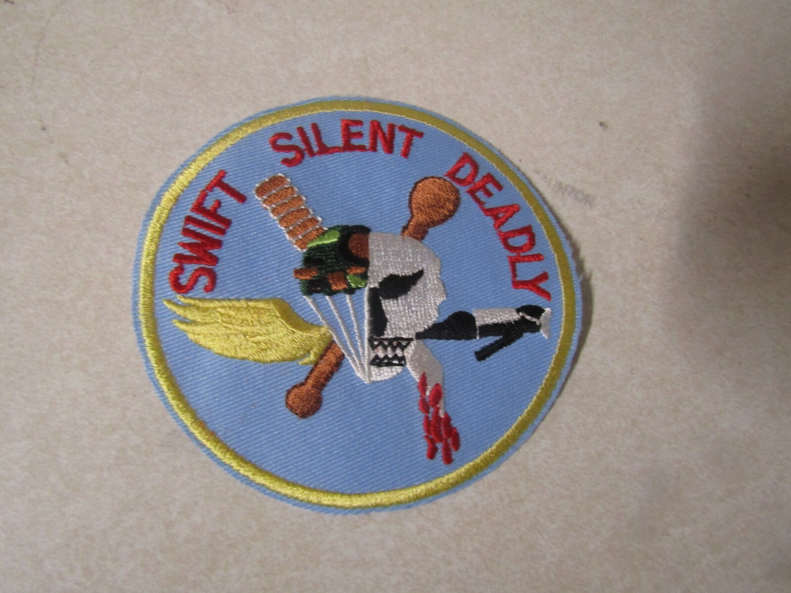 MILITARY PATCH COLORED SEW ON MARINE RECON SWIFT SILENT DEADLY 4 INCHES ROUND
