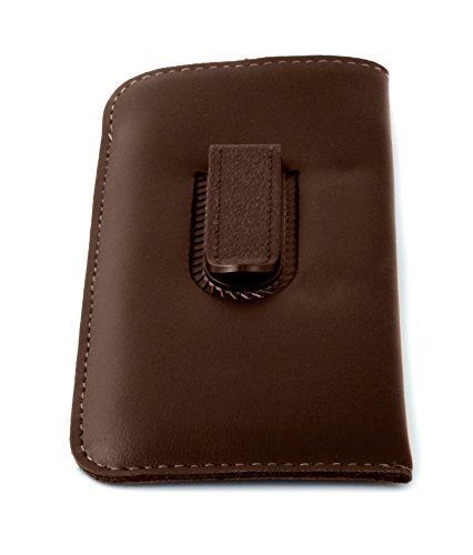 Mens Soft Slip-in Eyeglass Case w/Plastic Clip Medium Syn.Leather Brown 6"x 3.25